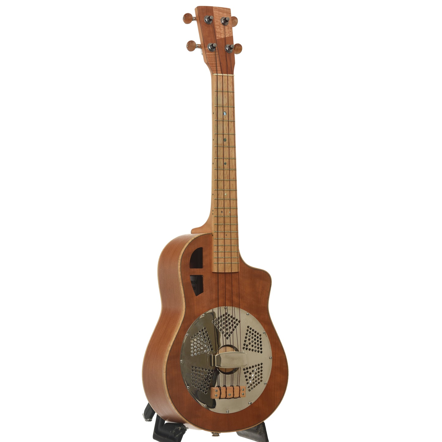 Full front and side of Mya-Moe Cutaway Classic Tenor Resonator Ukulele
