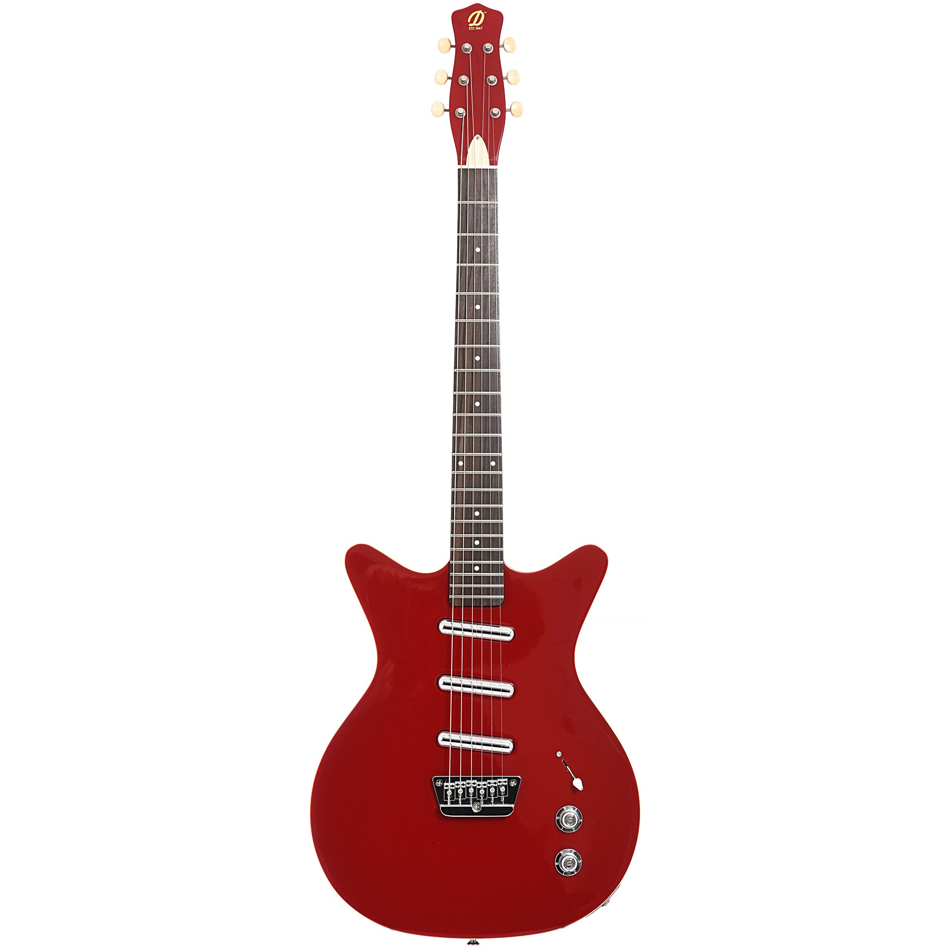 Full Front of Danelectro '59 Triple Divine Electric Guitar, Red