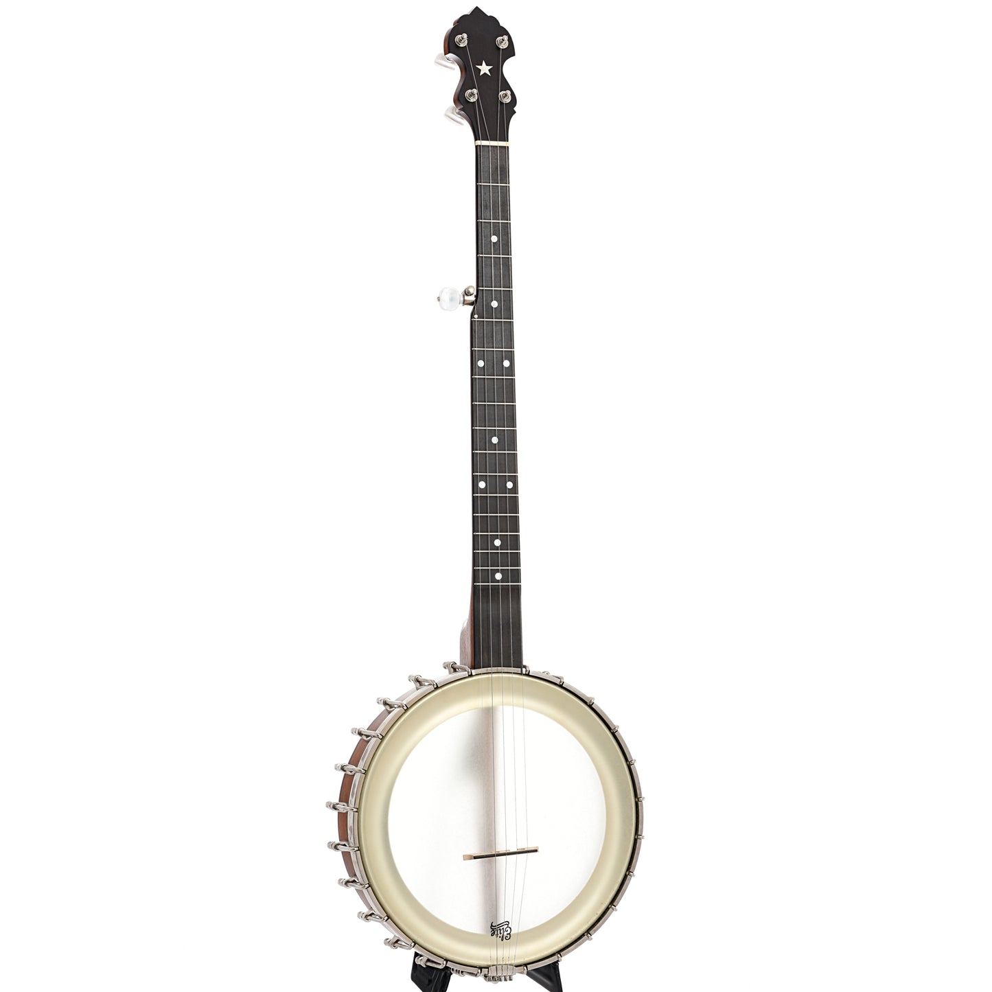 Full front and side of Bart Reiter Bacophone Open Back Banjo (2009)
