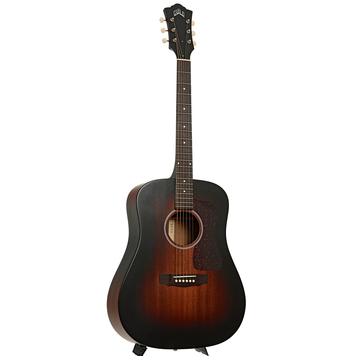 Full front and side of Guild USA D-20 VSB Mahogany Acoustic Guitar 