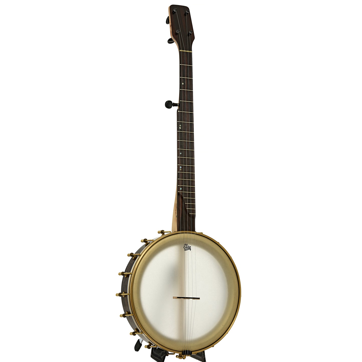 Full Front and side of Chuck Lee Cottonwood 12" Openback Banjo #873