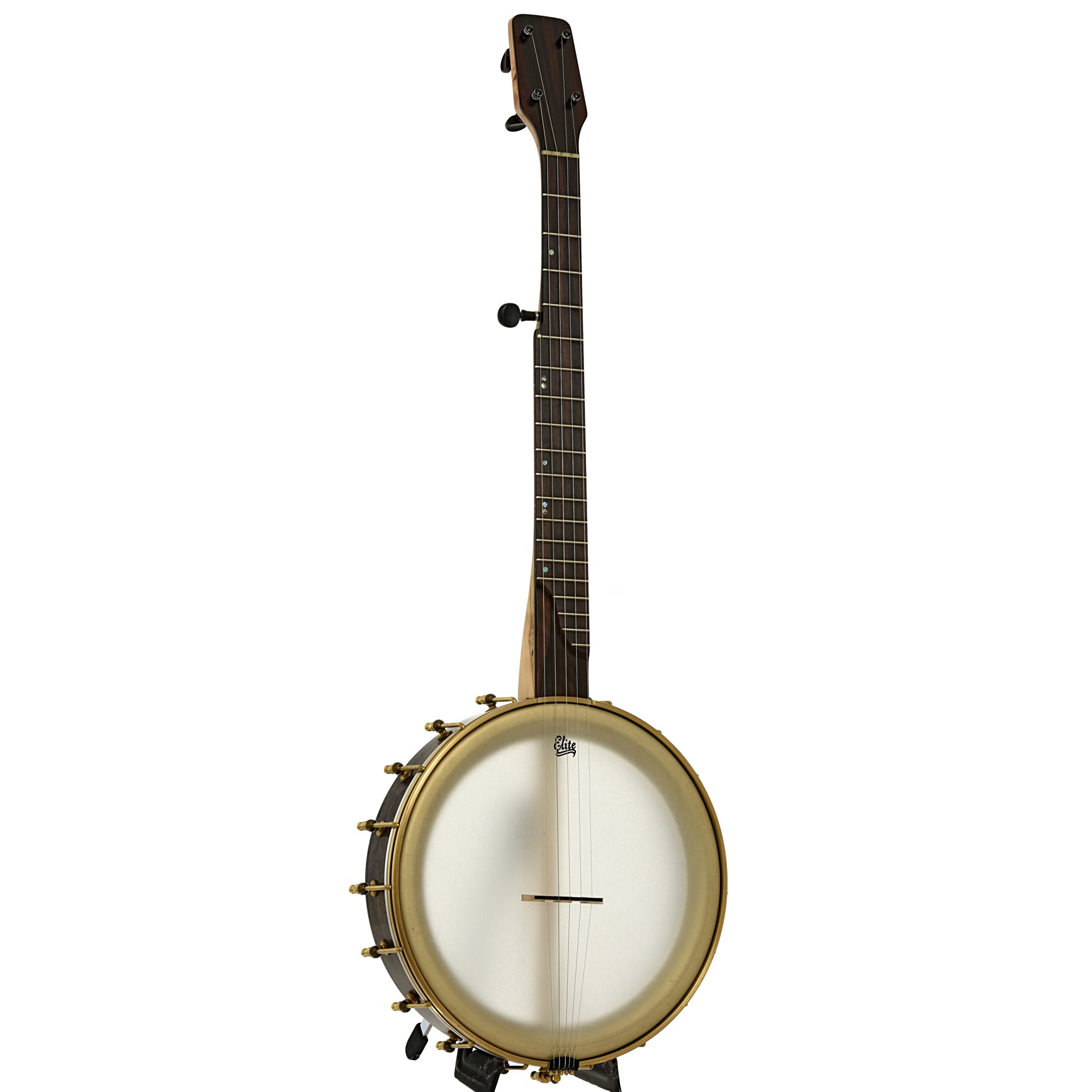 Full Front and side of Chuck Lee Cottonwood 12" Openback Banjo #873