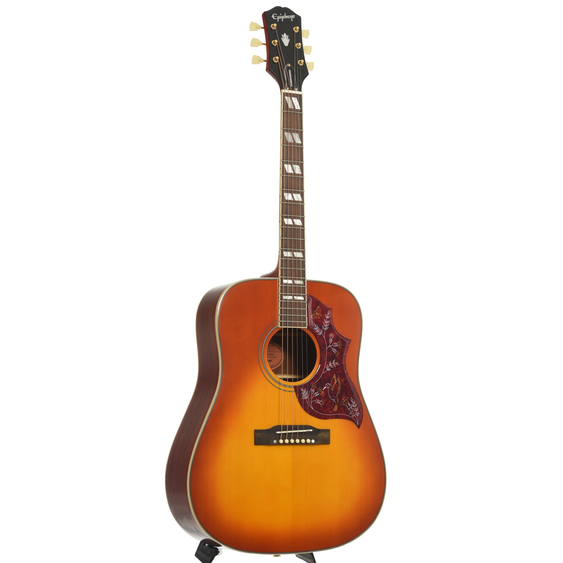 Full front and side of Epiphone Hummingbird Standard Acoustic Guitar