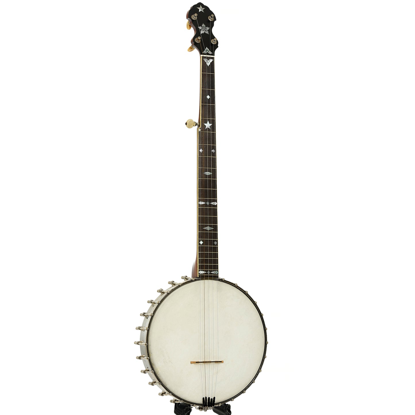 Full front and side of Fairbanks / Unger Conversion Open Back banjo