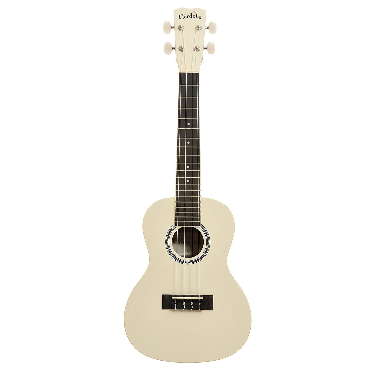 Full front of Cordoba 15C Concert Ukulele, Mallorcan Pearl