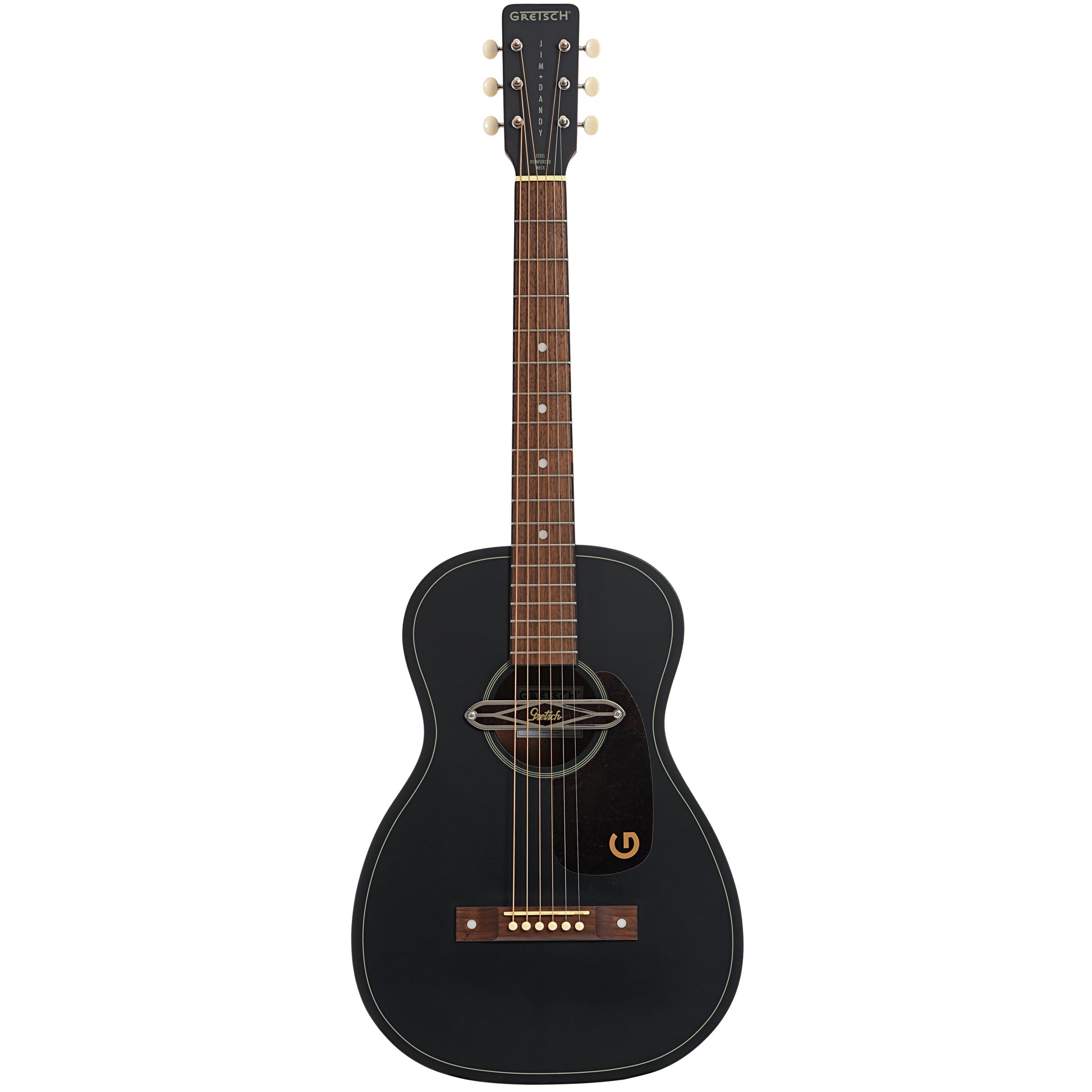 Full front of Gretsch Jim Dandy Deltoluxe Parlor Acoustic/Electric Guitar, Black Top