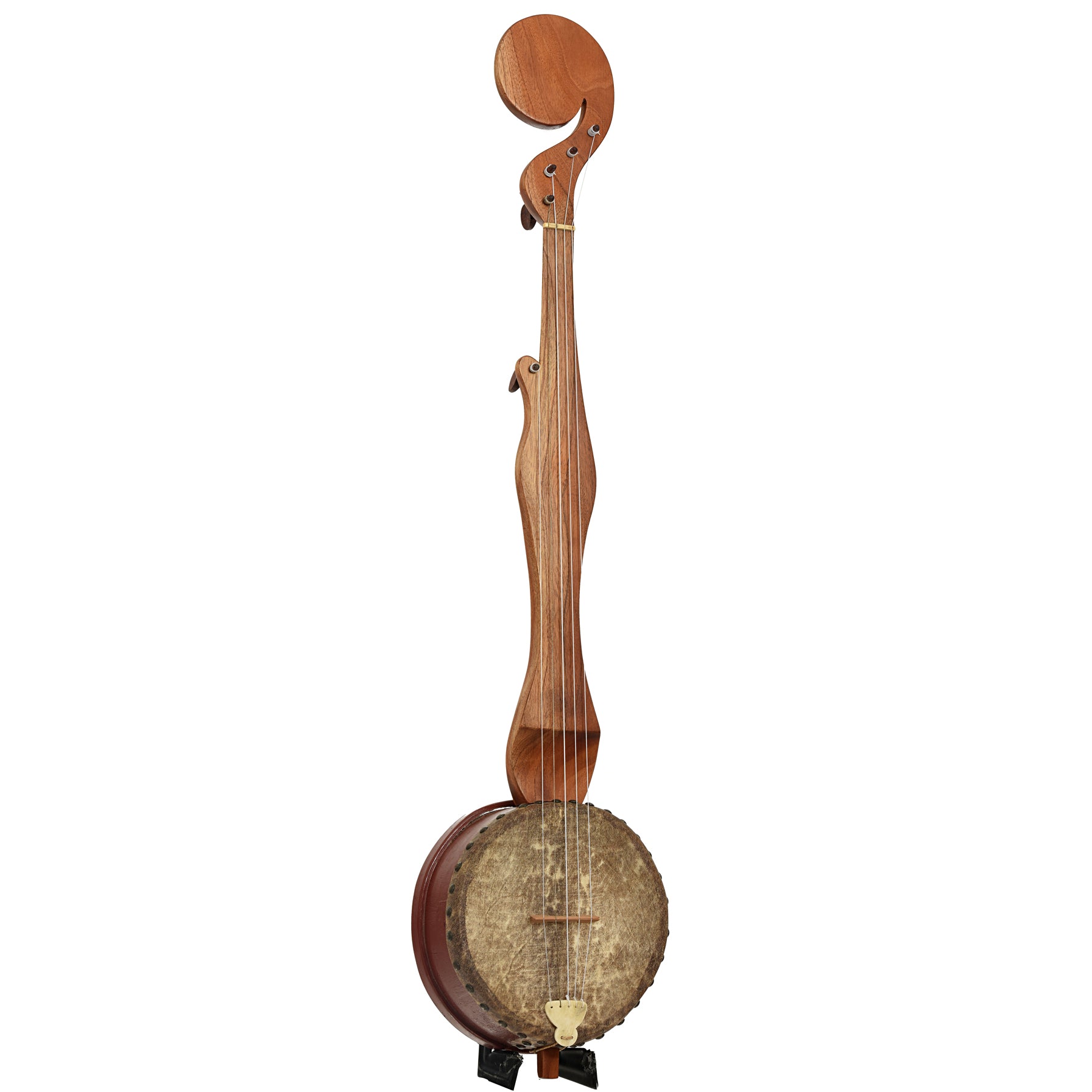 Full front and side of Menzies Fretless Tackhead Banjo #596