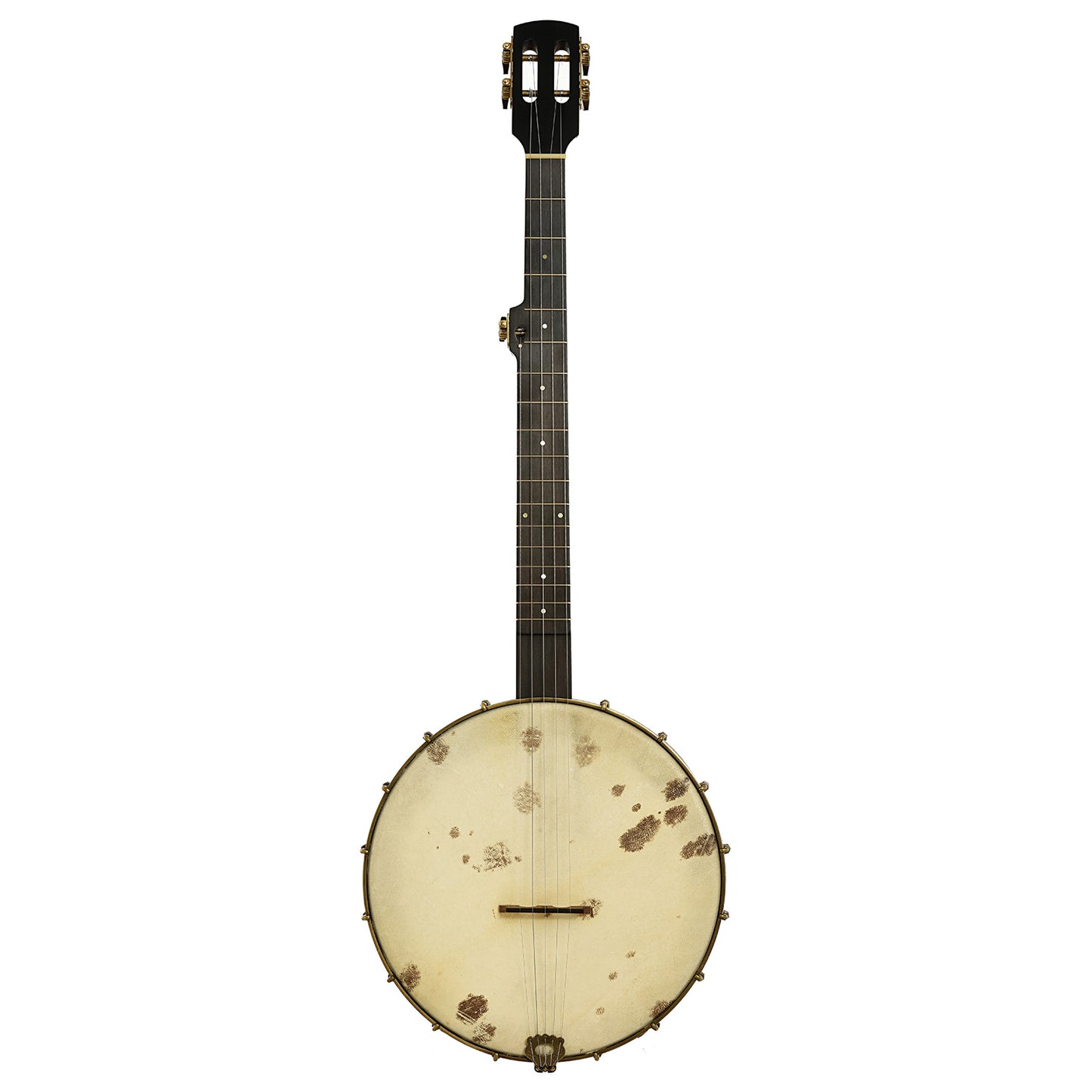 Full front of Brooks Masten Silverspun Custom Walnut 12" Openback Banjo