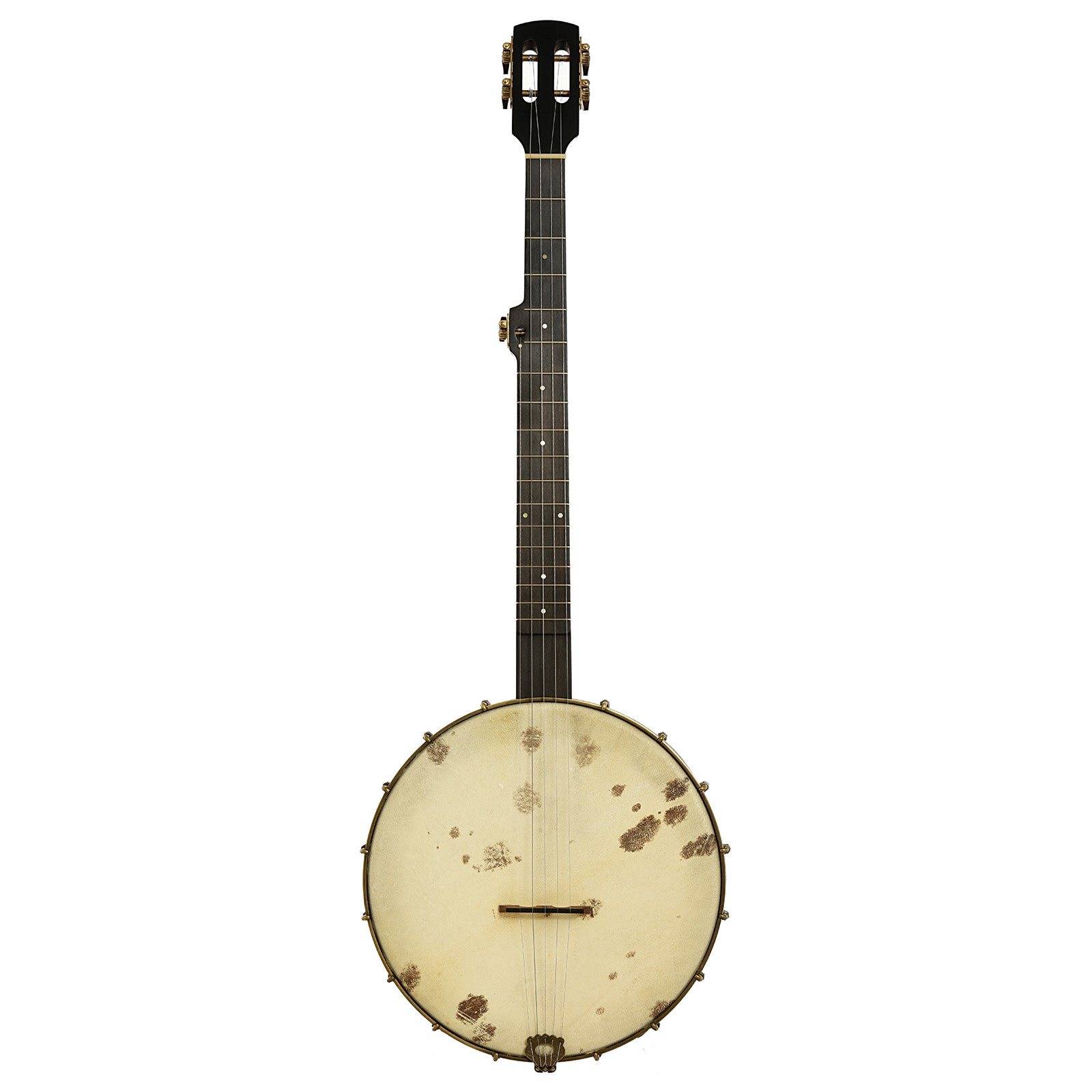 Full front of Brooks Masten Silverspun Custom Walnut 12" Openback Banjo
