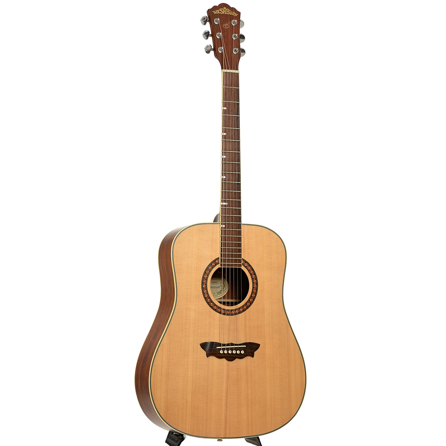Full front and side of Washburn WD32S D-Size Acoustic Guitar