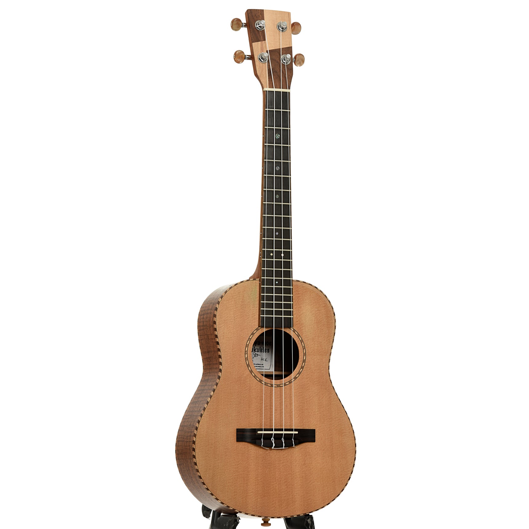 Full front and side of Mya-Moe Mango Custom Tenor Ukulele