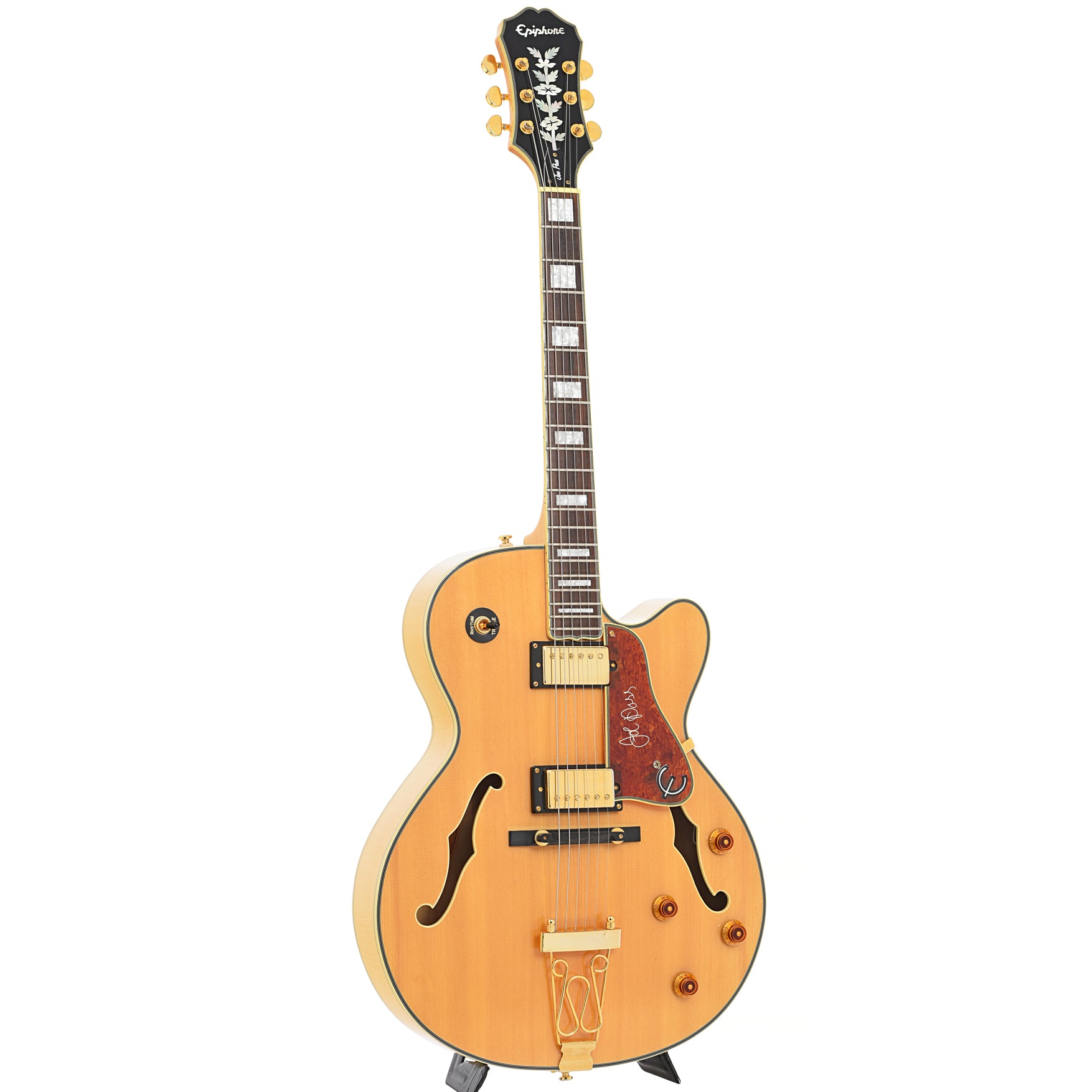Full front and side of Epiphone Joe Pass Emperor II-NA Hollowbody Electric Guitar