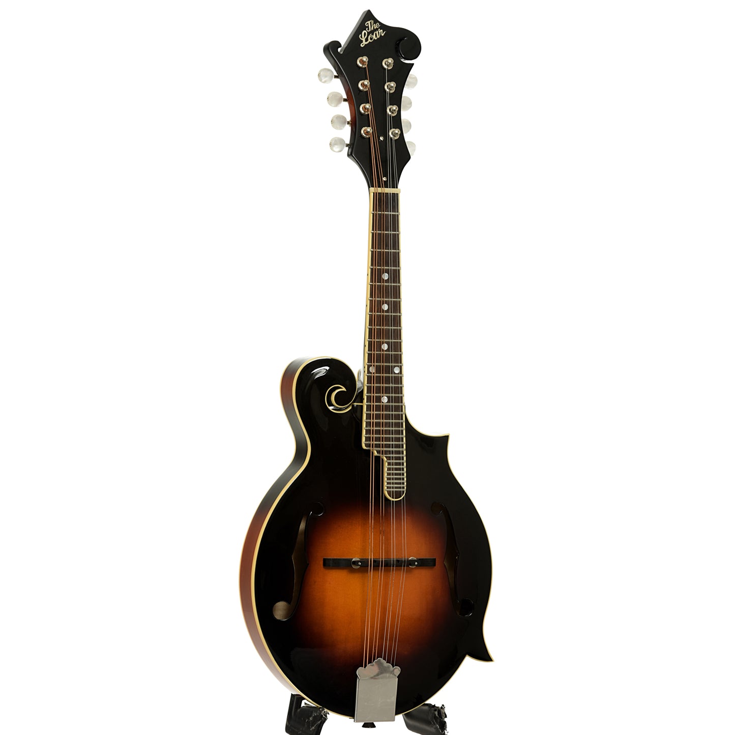 Full front and side of The Loar LM-520 F-Style Mandolin