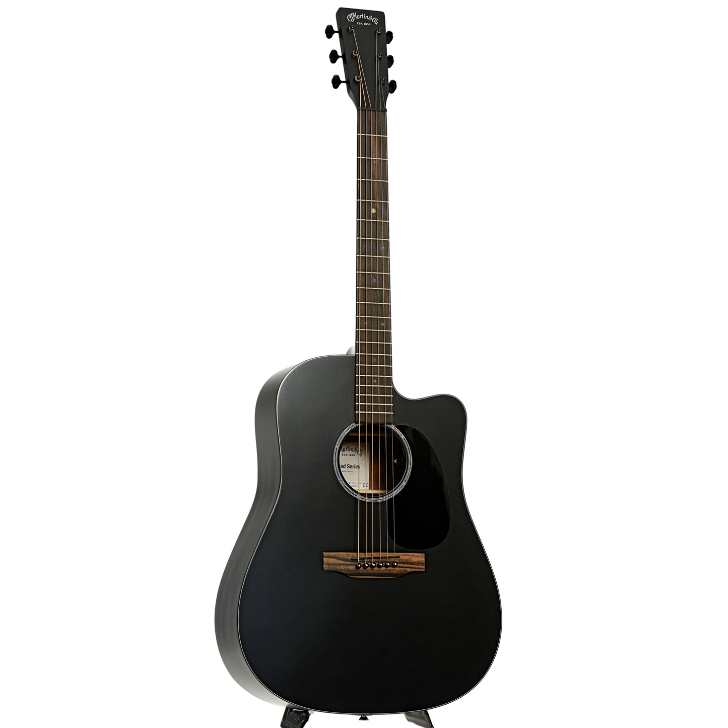 Full front and side of Martin DC-10E Modern Black Guitar