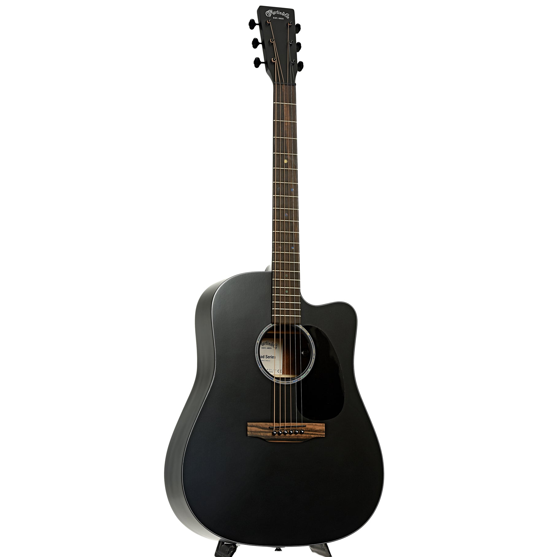 Full front and side of Martin DC-10E Modern Black Guitar