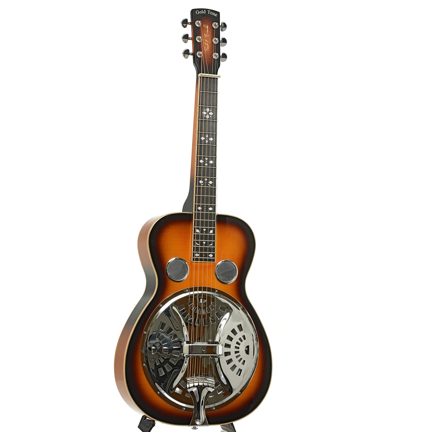 Full front and side of Gold Tone PBS-D Squareneck Resonator Guitar 