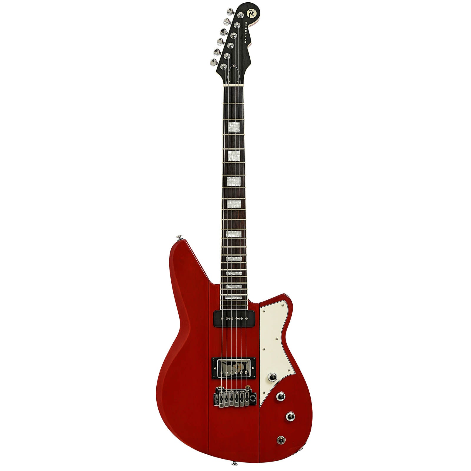 Full front of Reverend Warhawk DAW Electric Guitar, Transparent Cherry