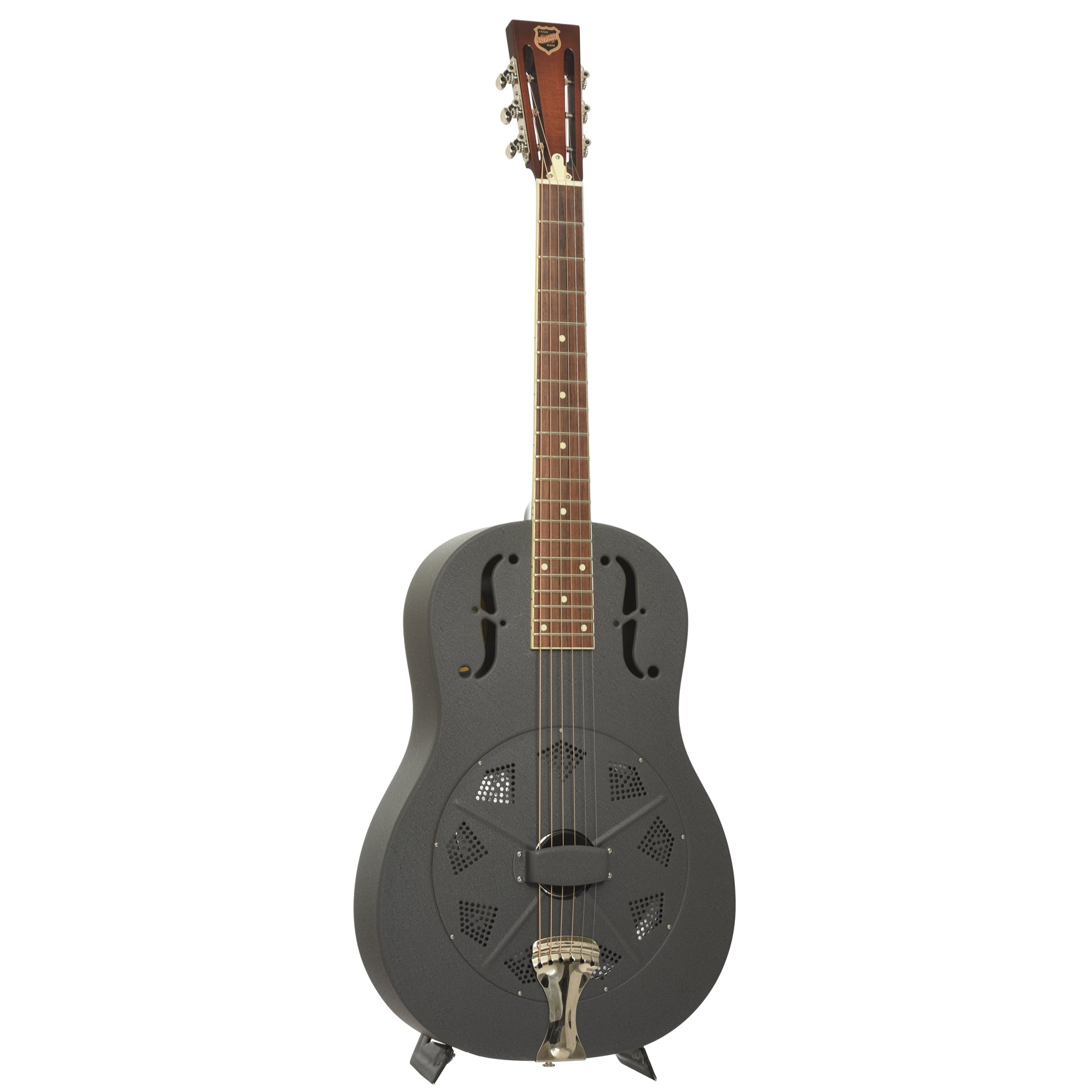 Full front and side of National Delphi Roundneck Resonator Guitar 