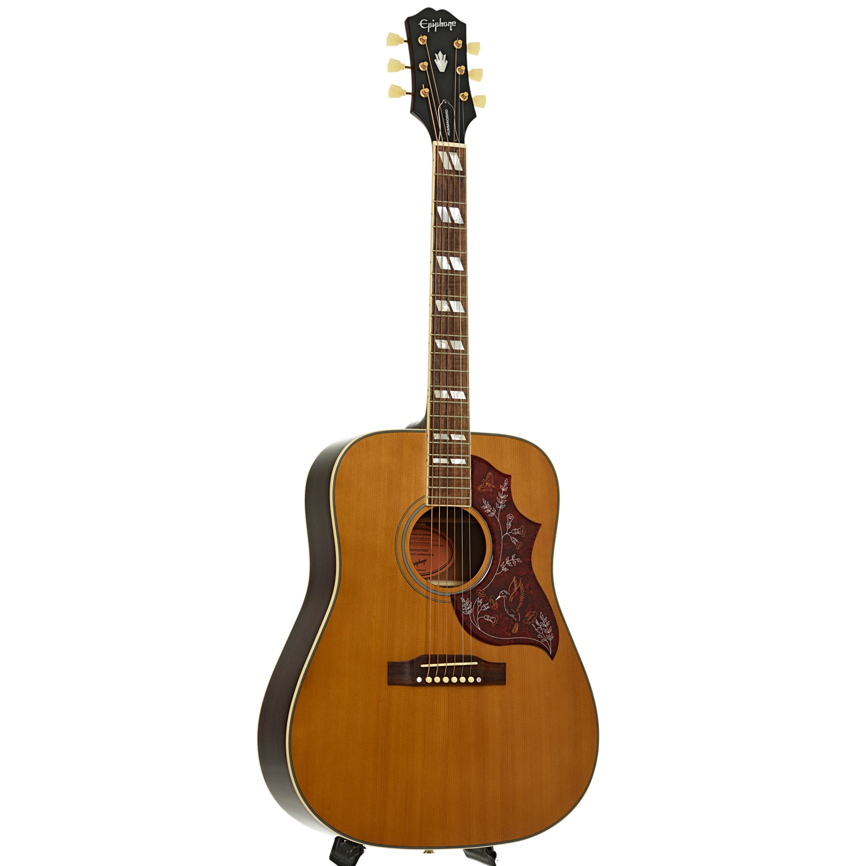 Full front and side of Epiphone Hummingbird Acoustic Guitar