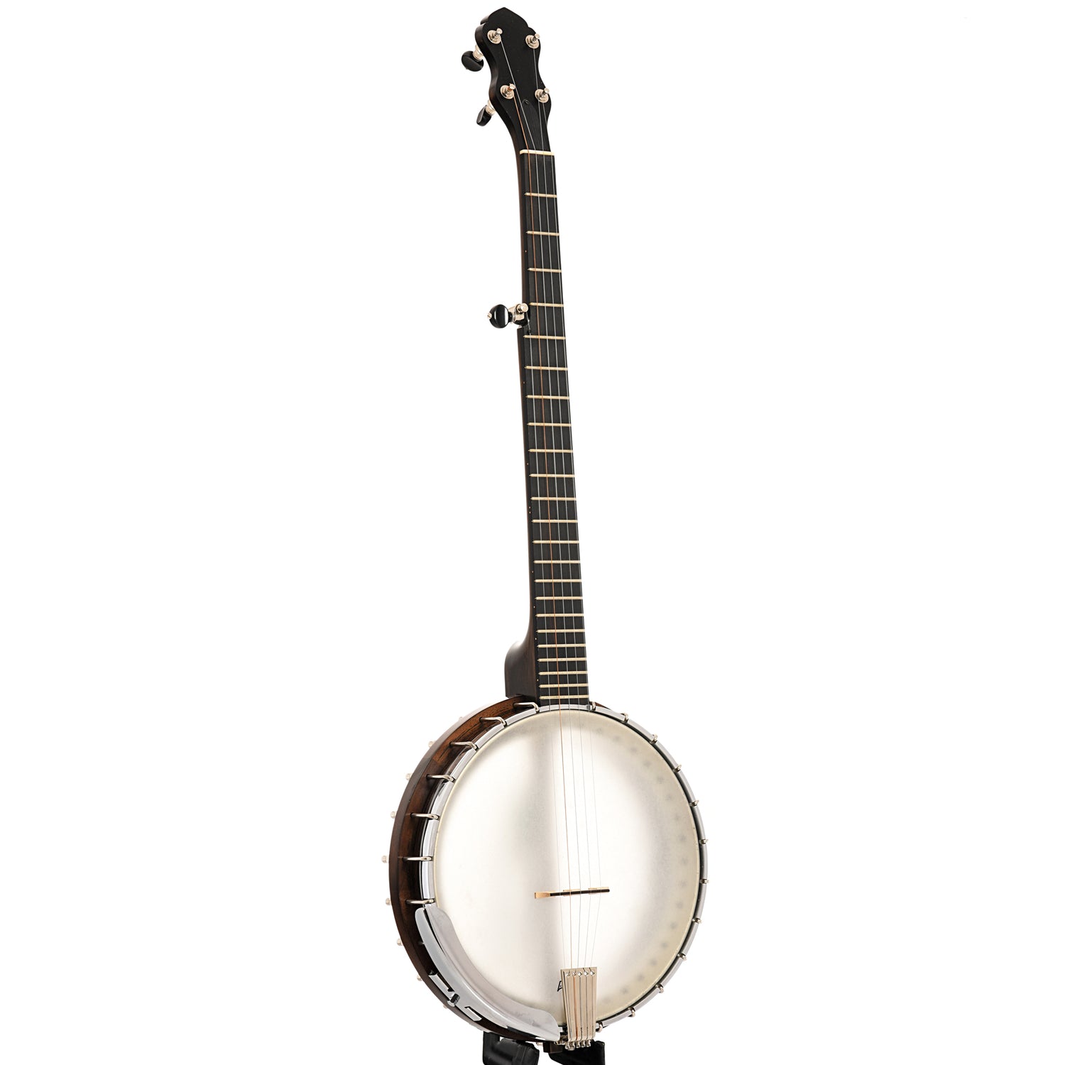 Full front and side of Denny Openback Banjo, Xenagos, Flathead Tone Ring