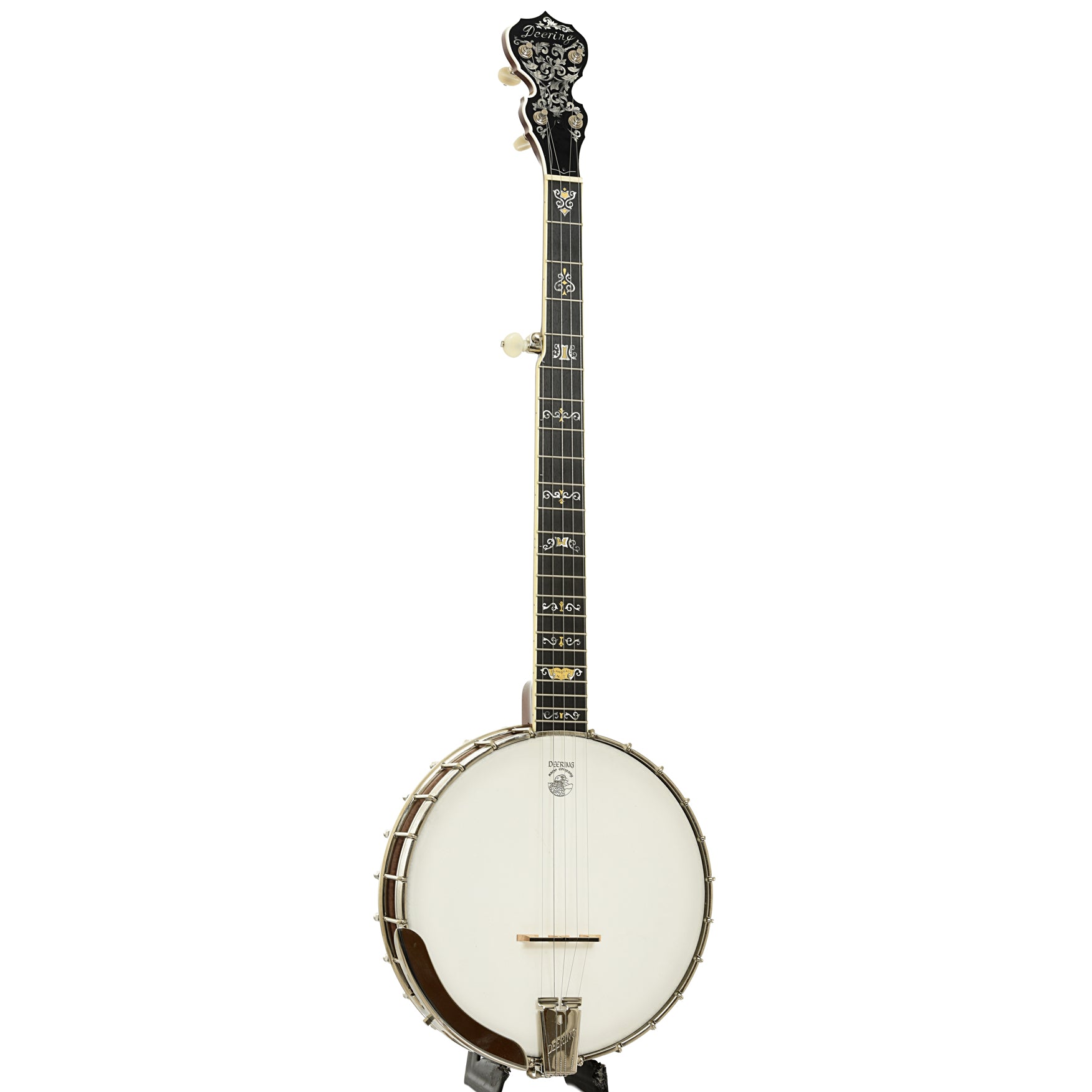 Full front and side of Deering Claw Grass 2 Open Back Banjo 
