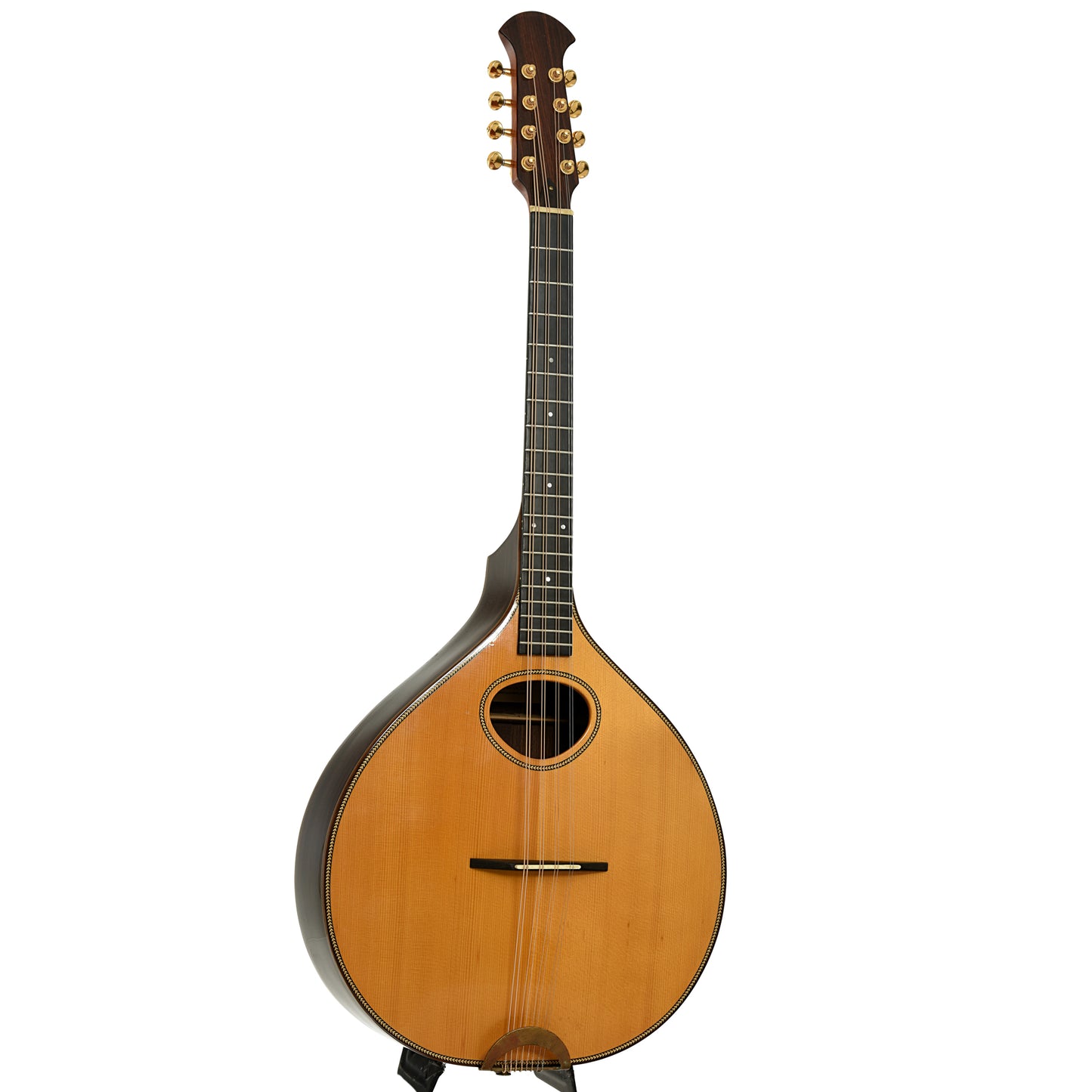 Full front and side of Stefan Sobell Octave Mandolin