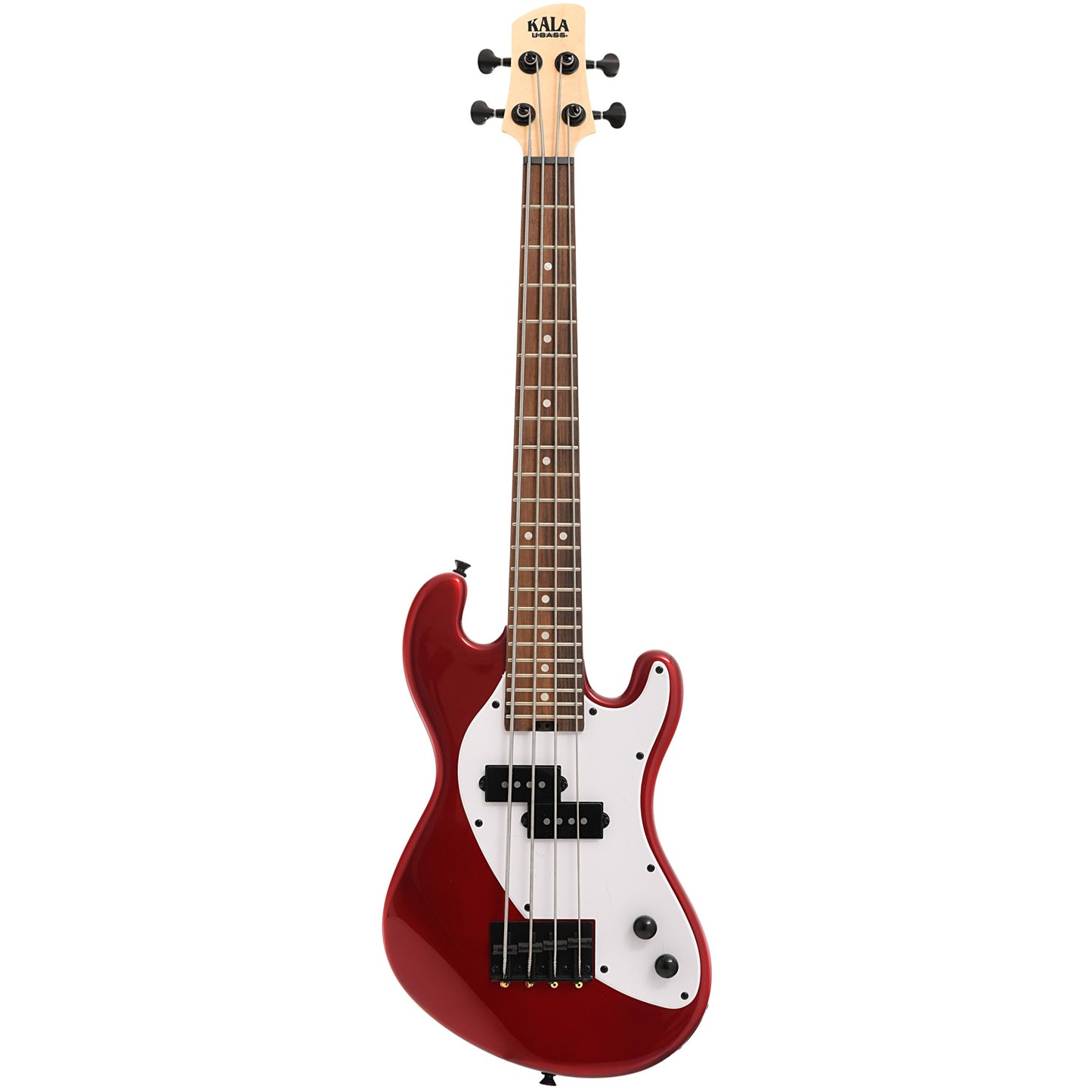 Full front of Kala Solid Body U-Bass, Candy Apple Red