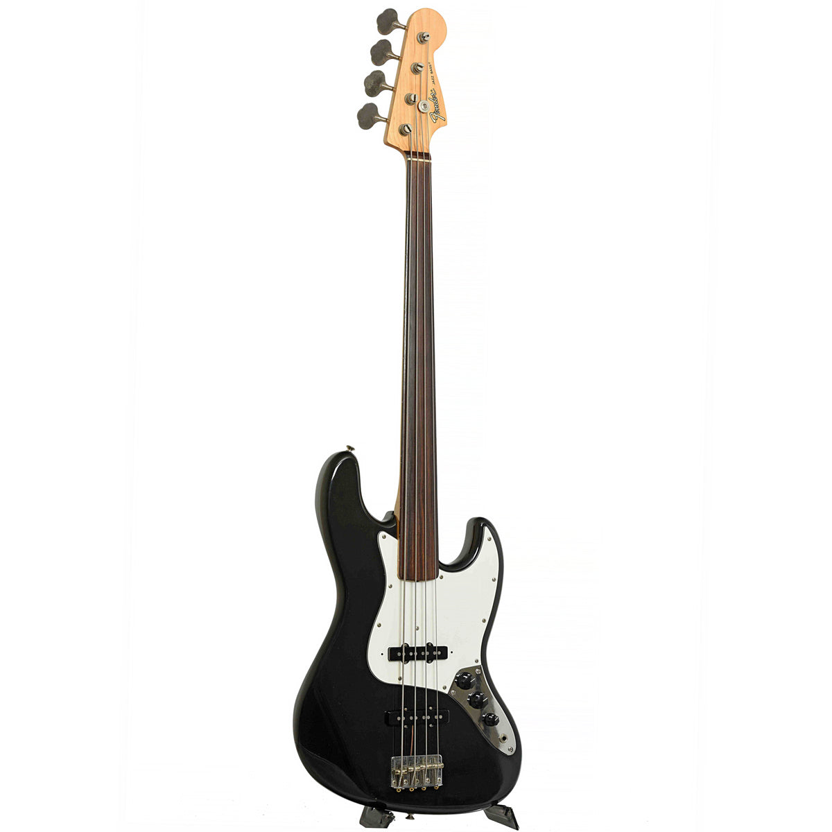 Full front and side of Fender Jazz Fretless Electric Bass