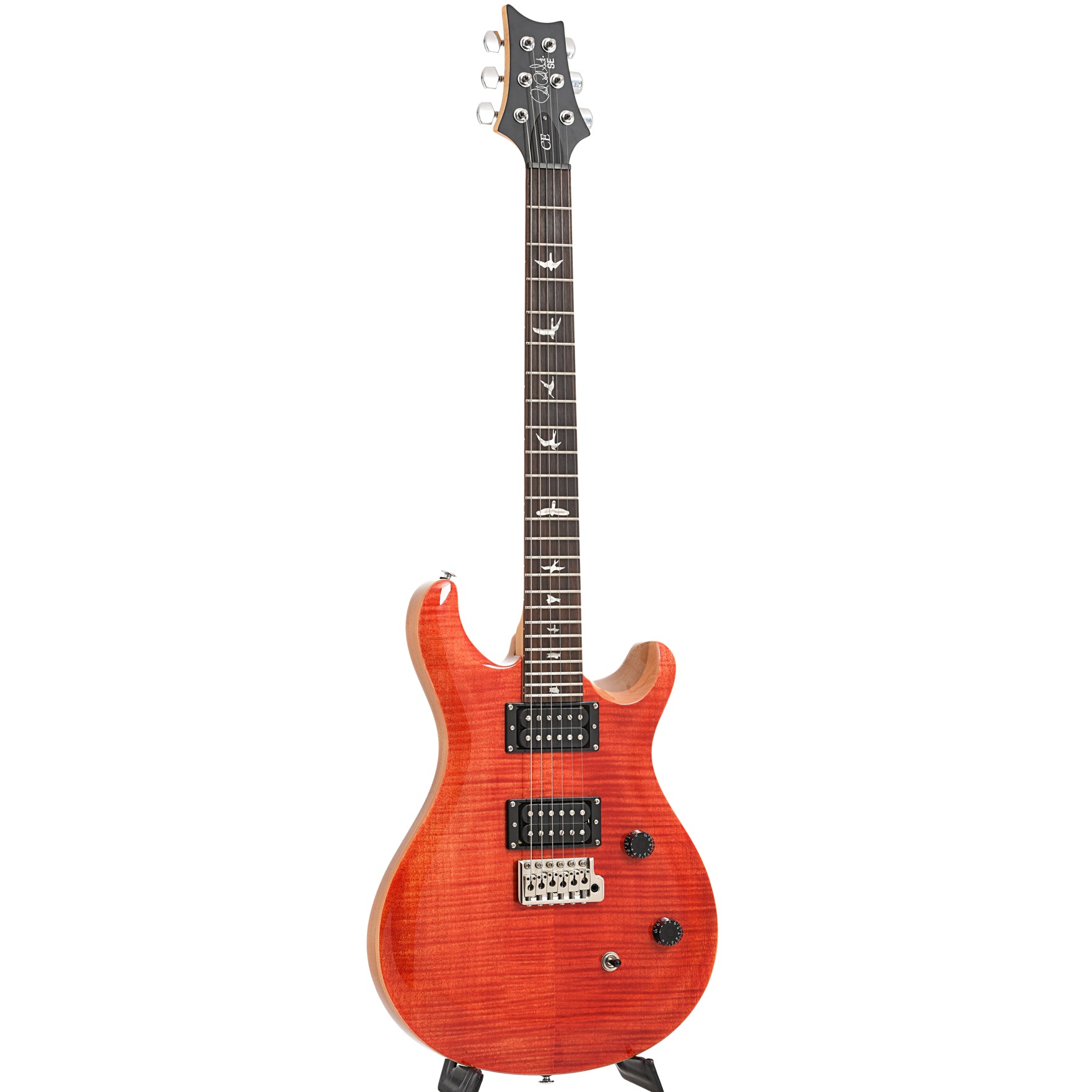 full front and side of PRS SE CE24 Electric Guitar, Blood Orange