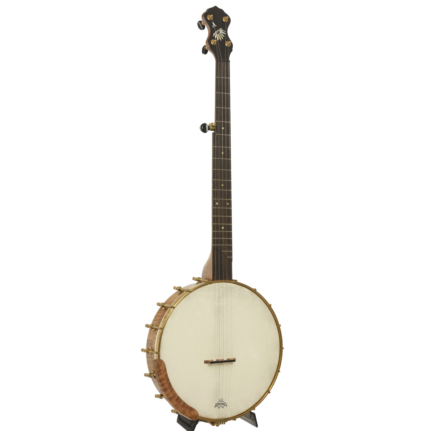 Full front and side of Ozark Banjo Co. Maple Whyte Laydie 12" Openback Banjo 