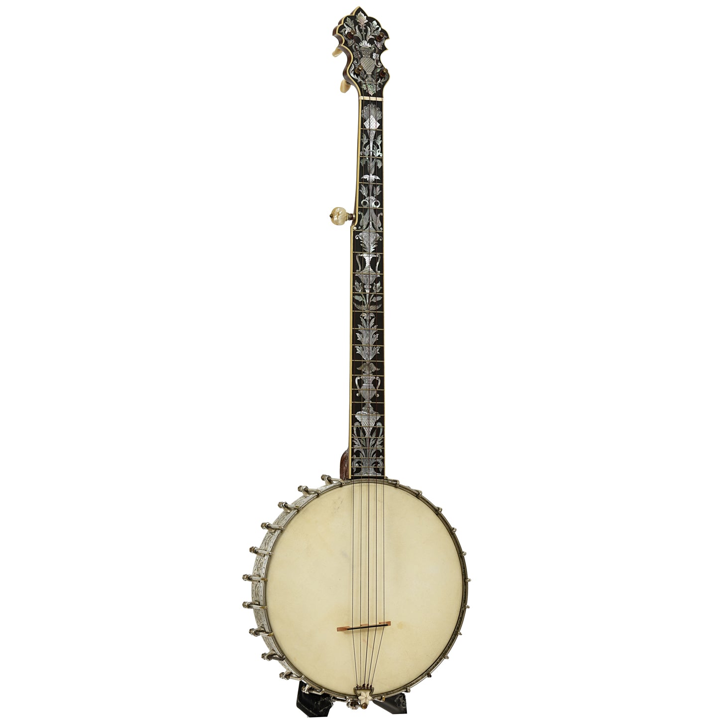 Full front and side of Doug Unger Presentation Open Back Banjo