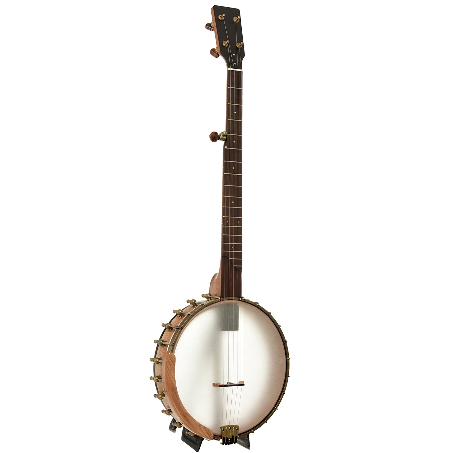 Full front and side of Ome Tupelo 11in Openback Banjo, Mahogany Neck