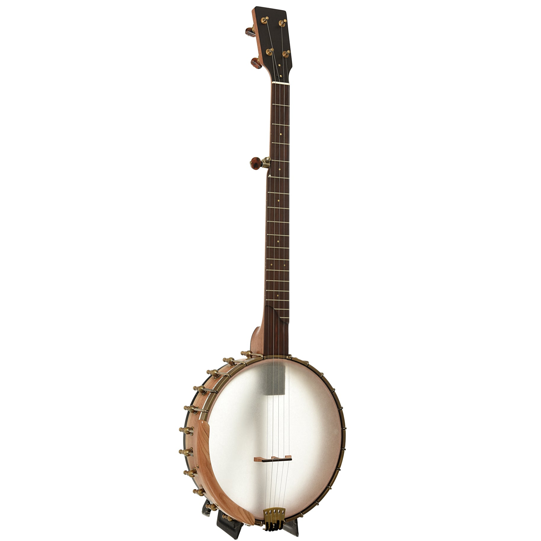 Full front and side of Ome Tupelo 11in Openback Banjo, Mahogany Neck