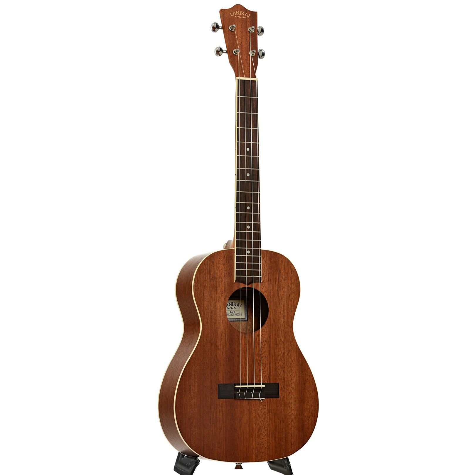 Full front and side of Lanikai MA-B Mahogany Baritone Ukulele 