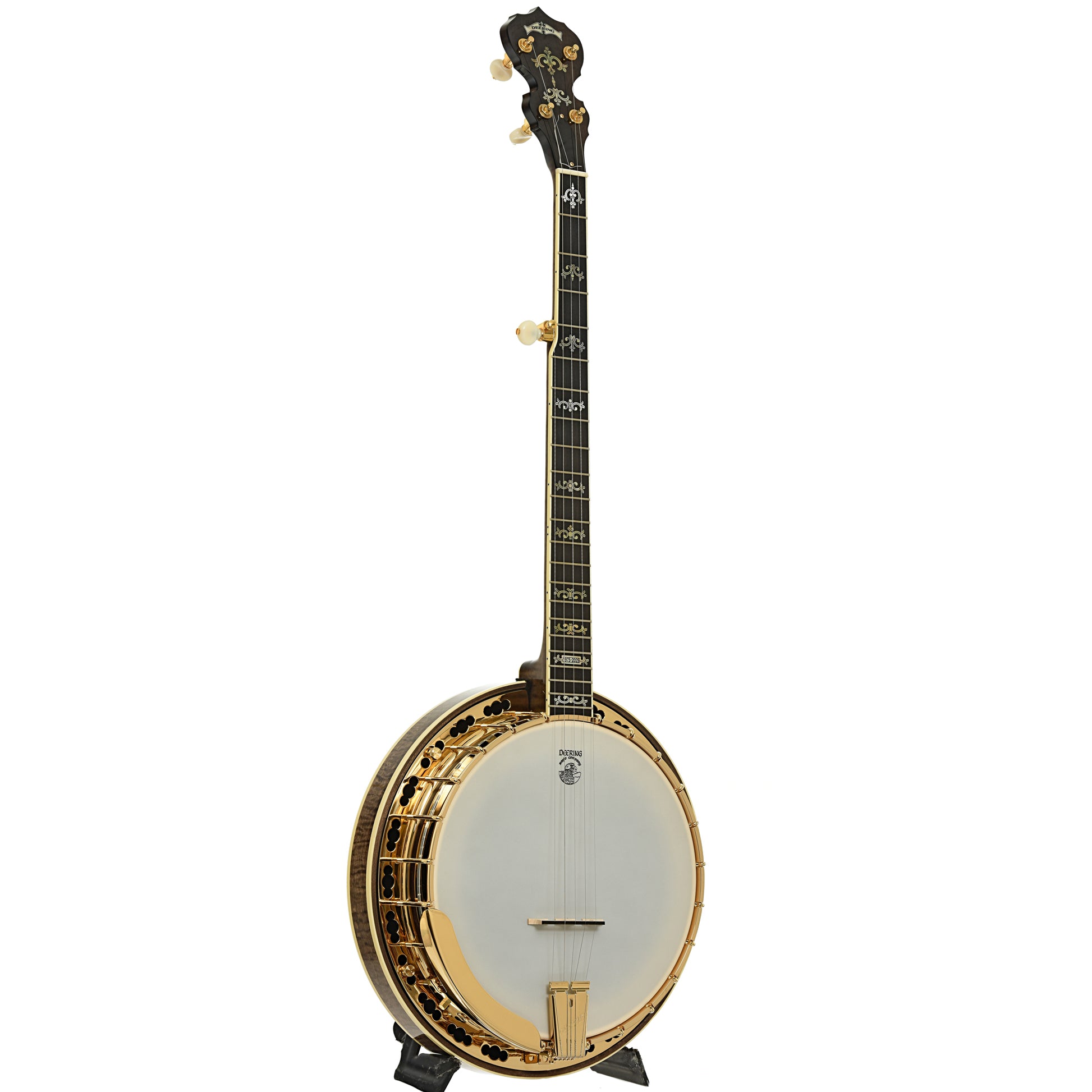 Full front and side of Deering 50th Anniversary Limited Edition Resonator Banjo