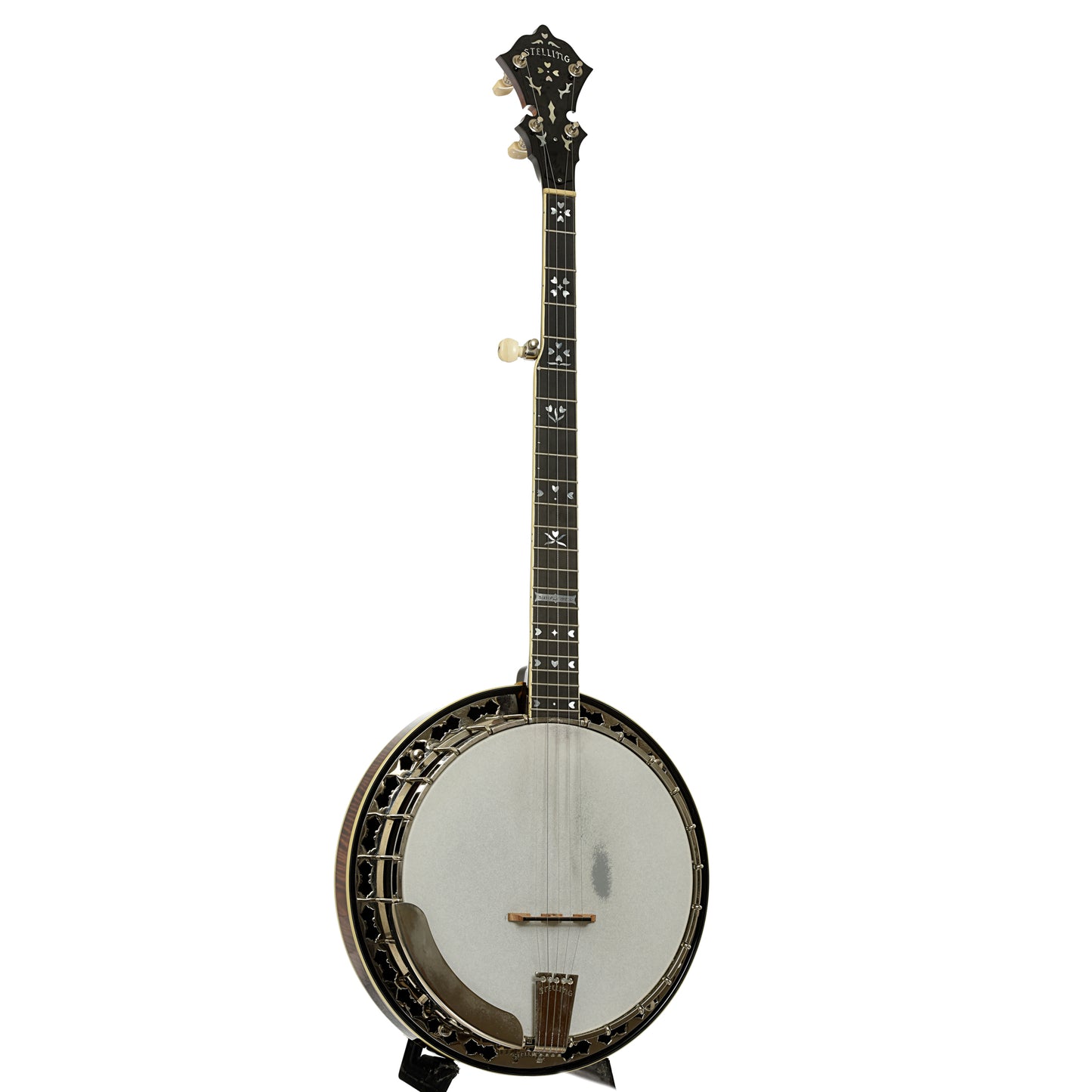 Full front and side of Stelling Sunflower Resonator Banjo 