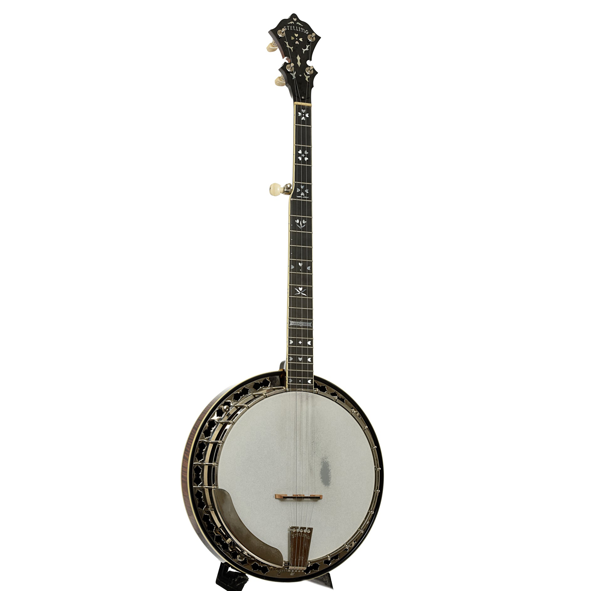 Full front and side of Stelling Sunflower Resonator Banjo 