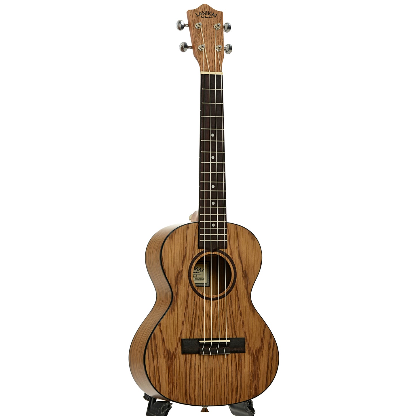 Full front and side of Lanikai OA-T Oak Tenor Ukulele & Gigbag