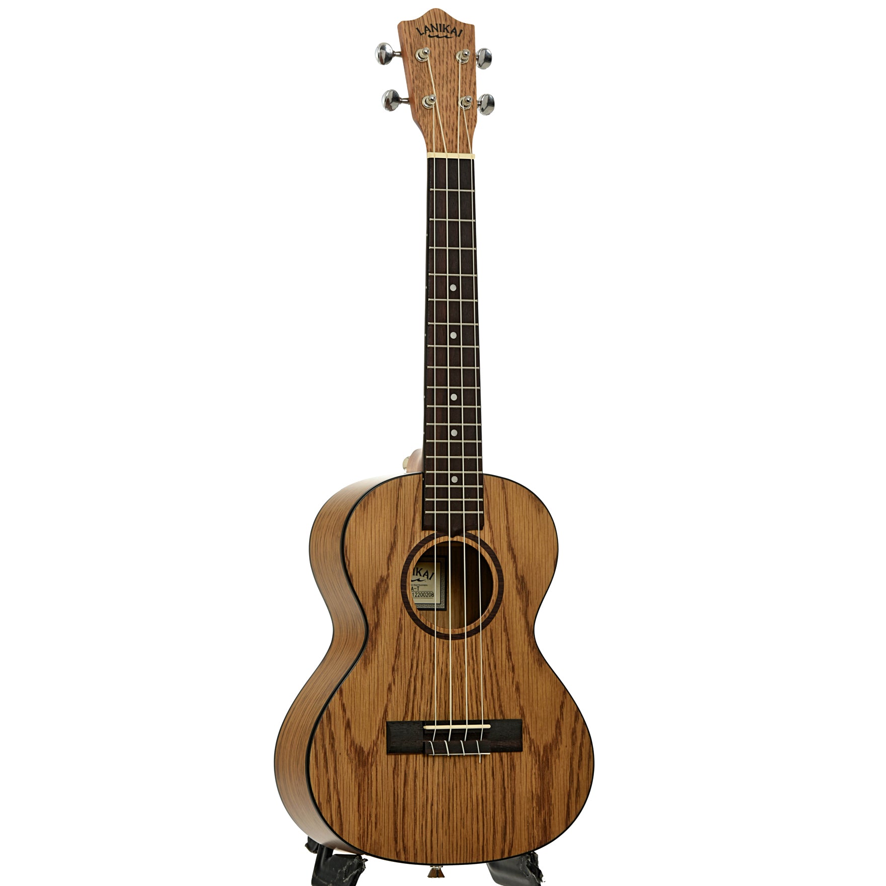 Full front and side of Lanikai OA-T Oak Tenor Ukulele & Gigbag