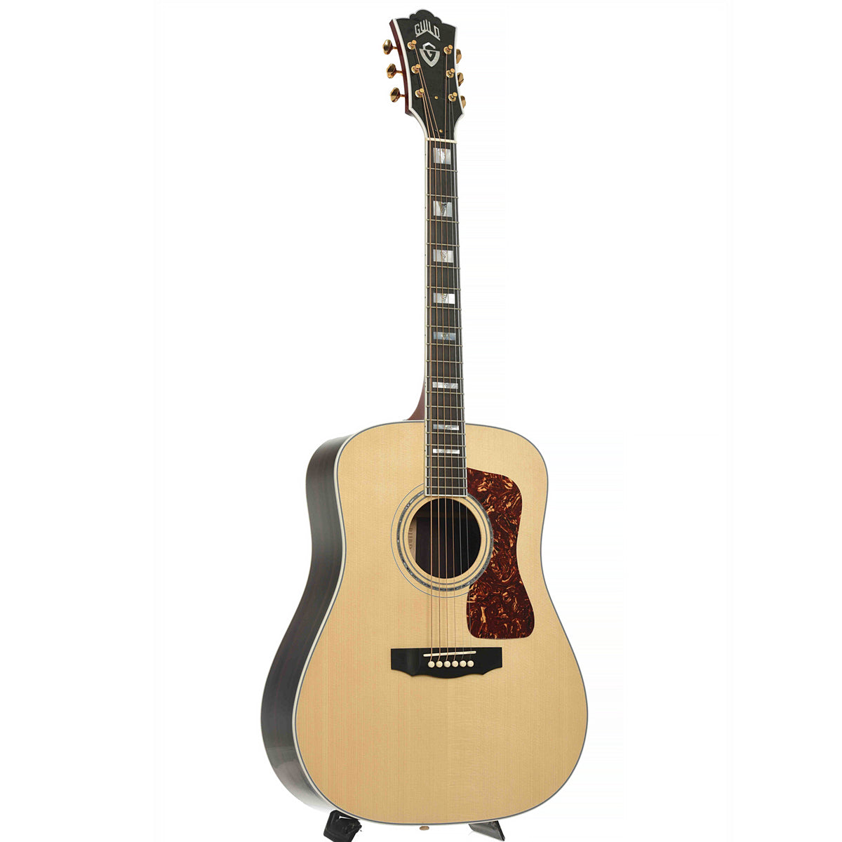Full Front & side of Guild USA D-55 Dreadnought Acoustic Guitar, Natural