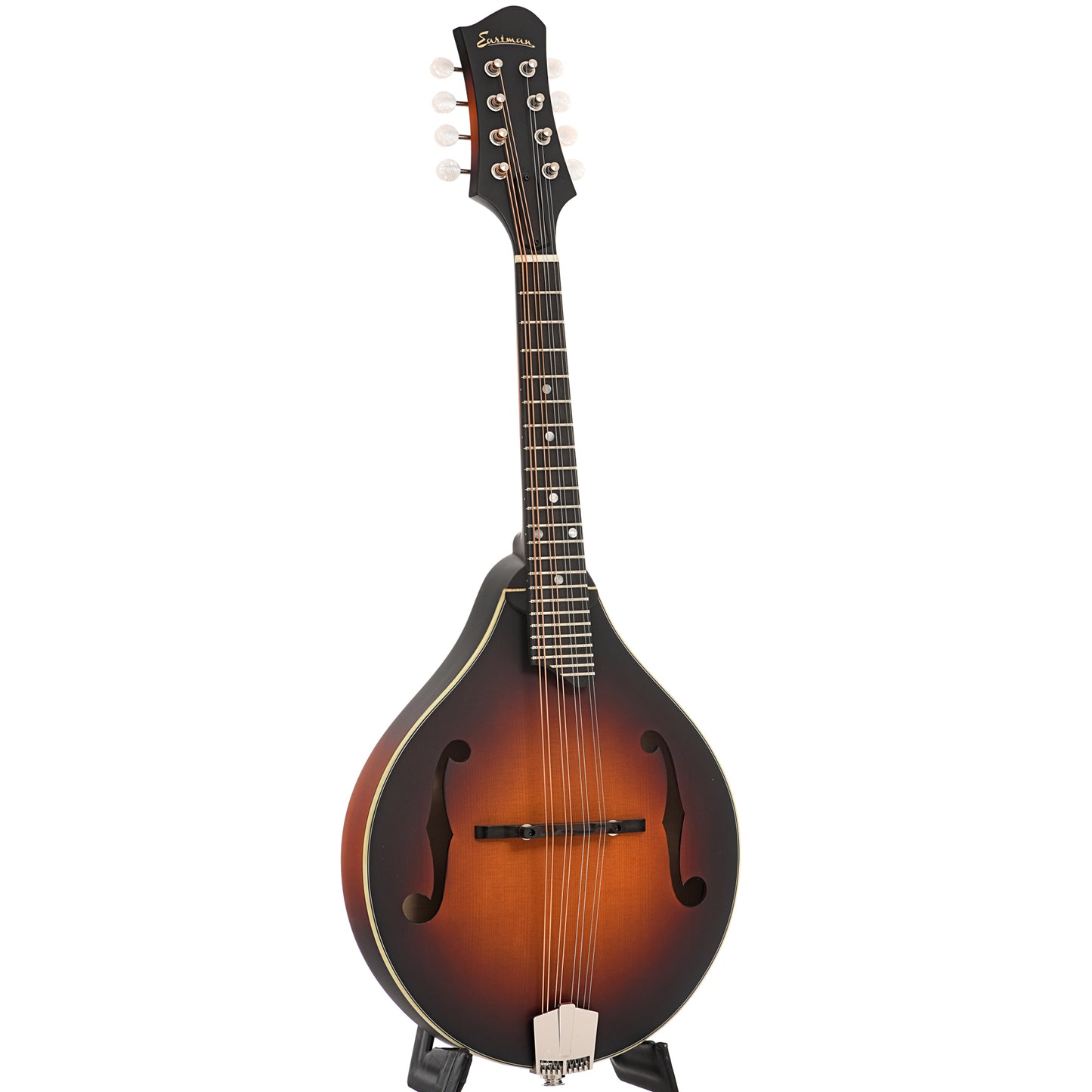 Full front and side of Eastman MD305E-SB Mandolin, Sunburst