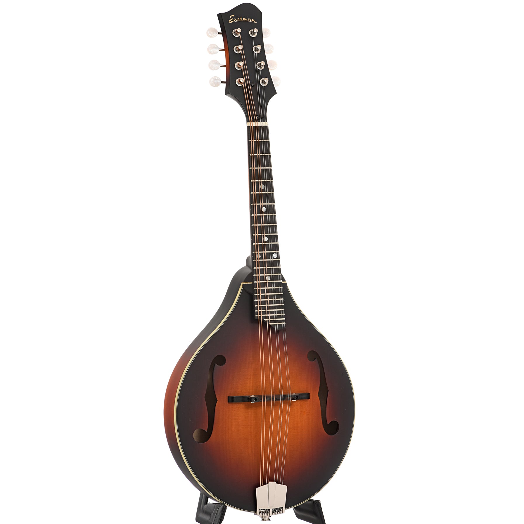 Full front and side of Eastman MD305E-SB Mandolin, Sunburst