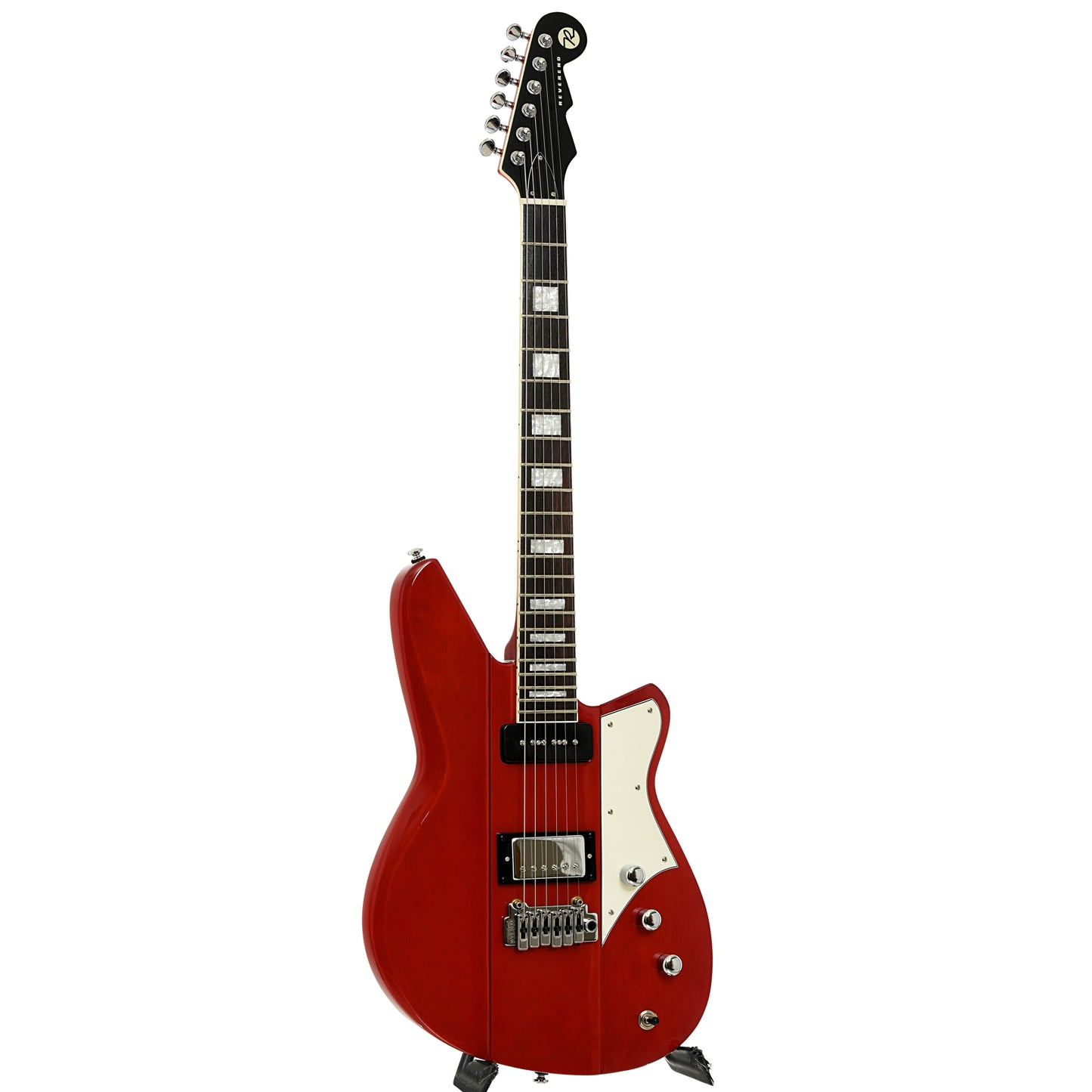 Full front and side of Reverend Warhawk DAW Electric Guitar, Transparent Cherry