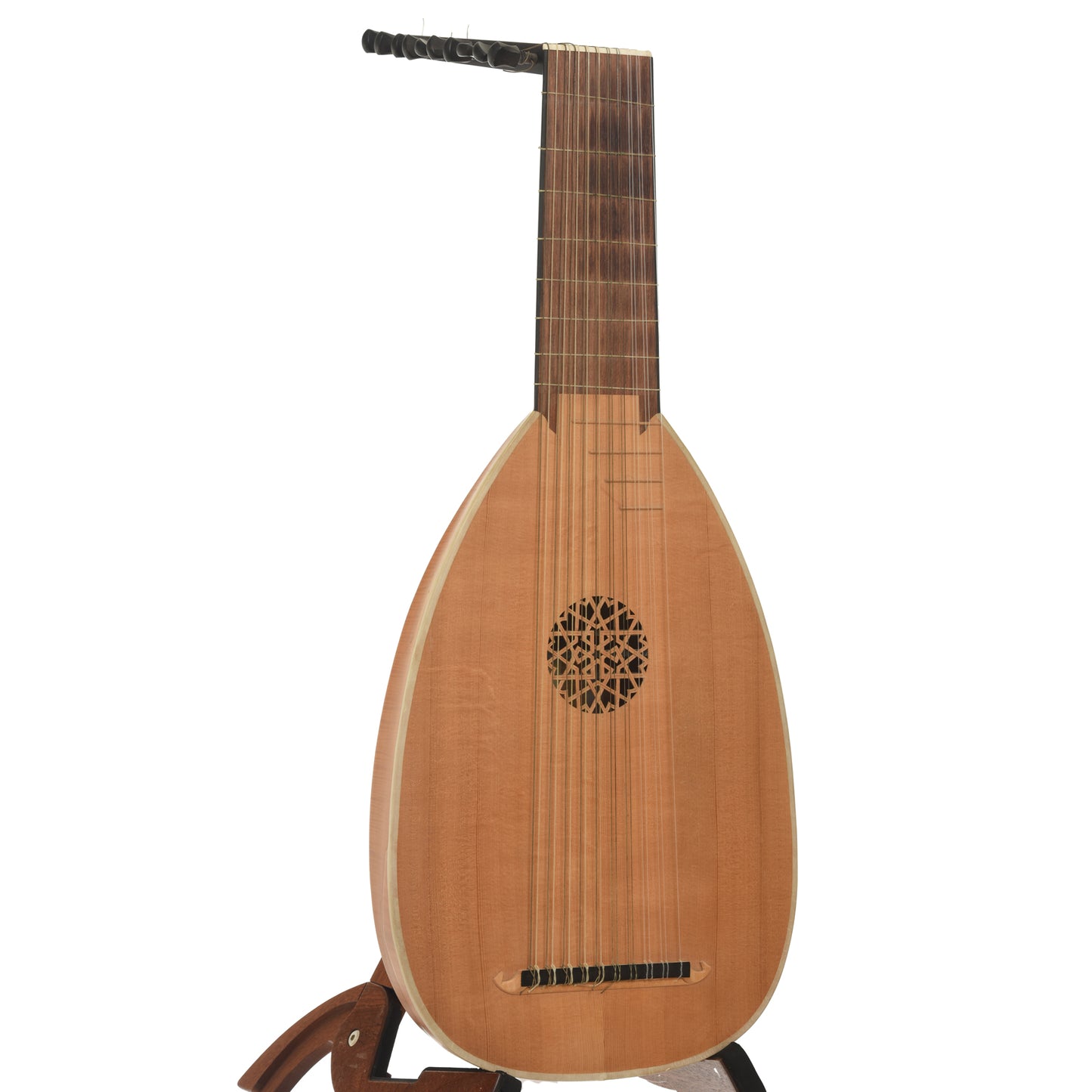 Full front and isde of James P. North 20-String Lute 