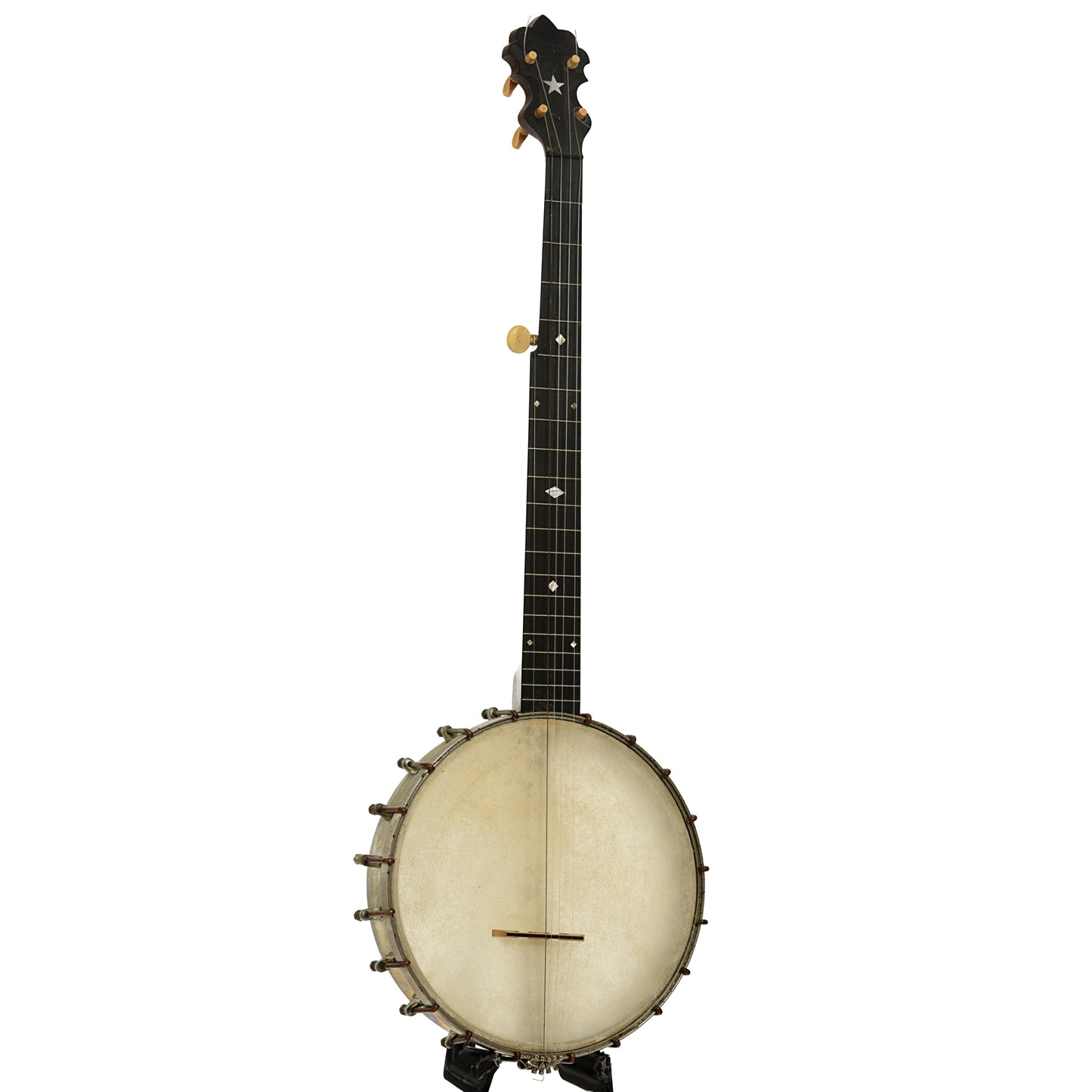 Full front and side of S.S. Stewart American Princess Openback Banjo