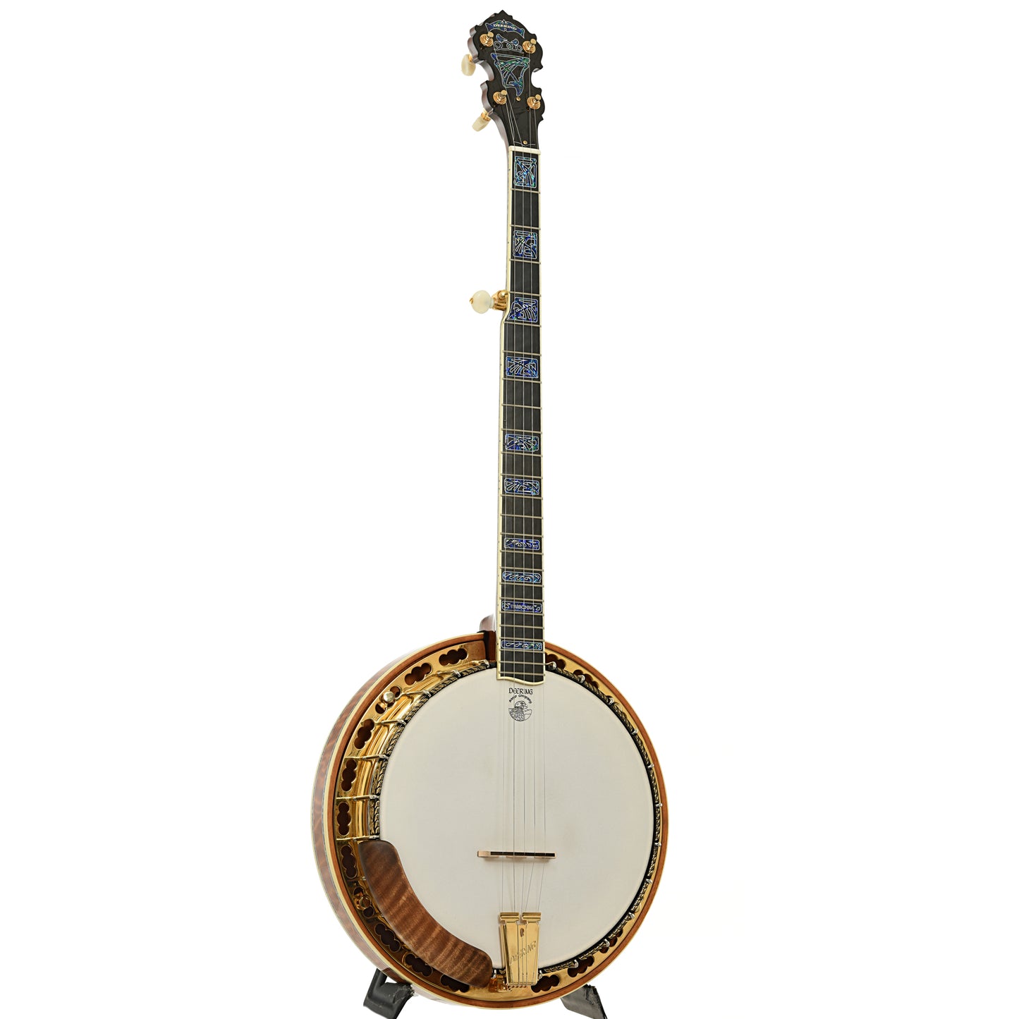 Full front and side of Deering Tony Trischka Golden Clipper 