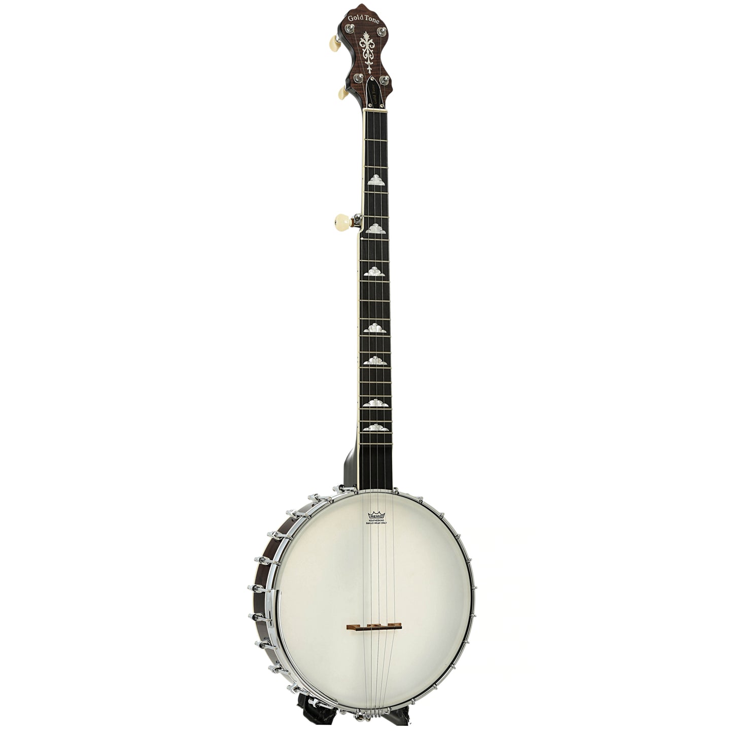 Full front and side of Gold Tone WL-250 White Laydie Openback Banjo 