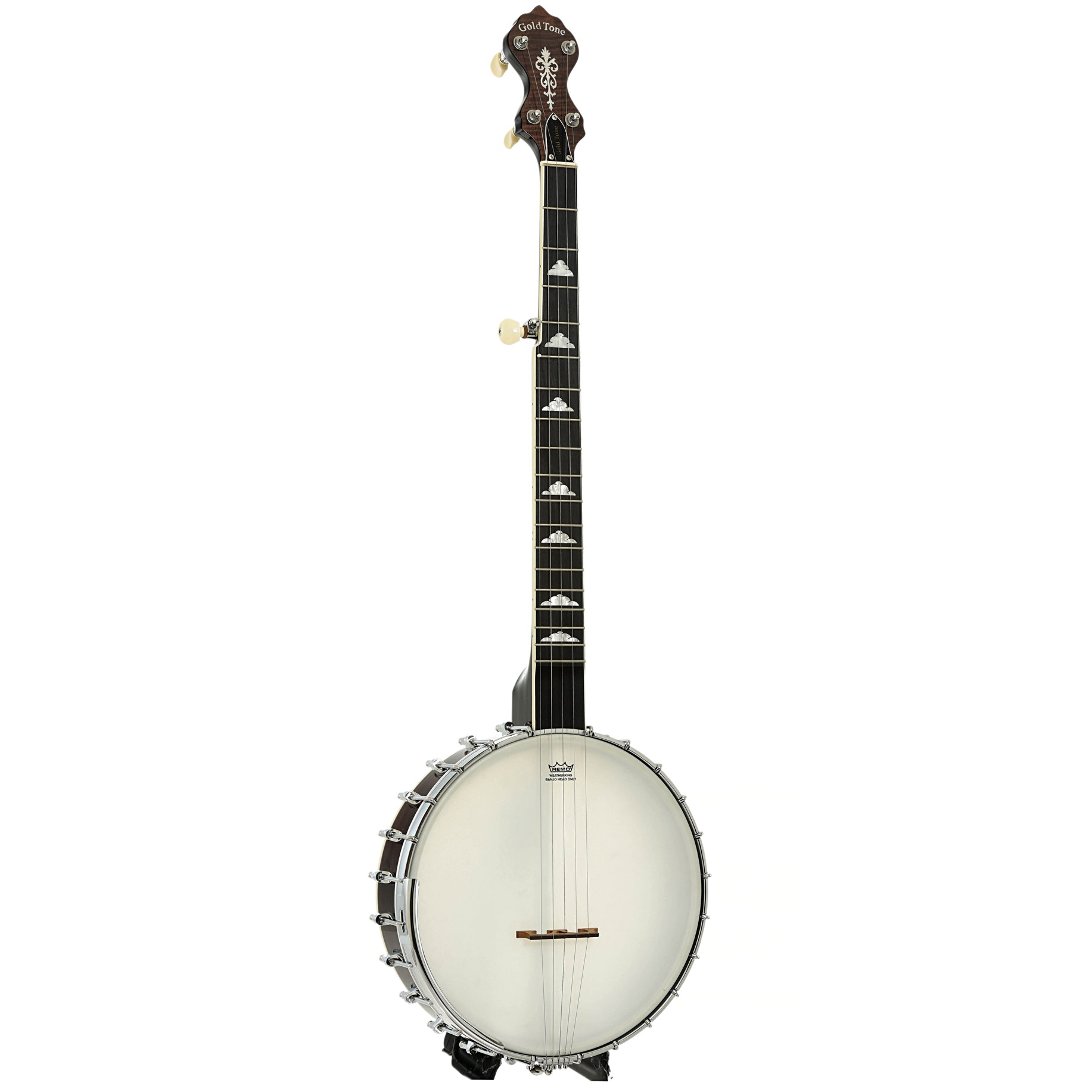 Full front and side of Gold Tone WL-250 White Laydie Openback Banjo 