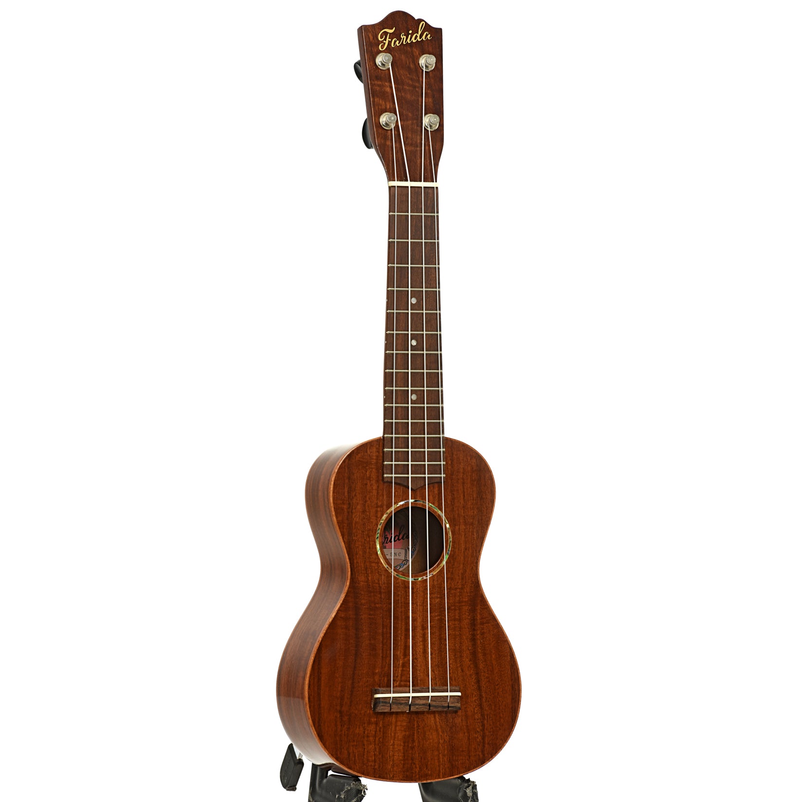 Front and side of Farida Holiday Pack, Acacia Soprano Ukulele
