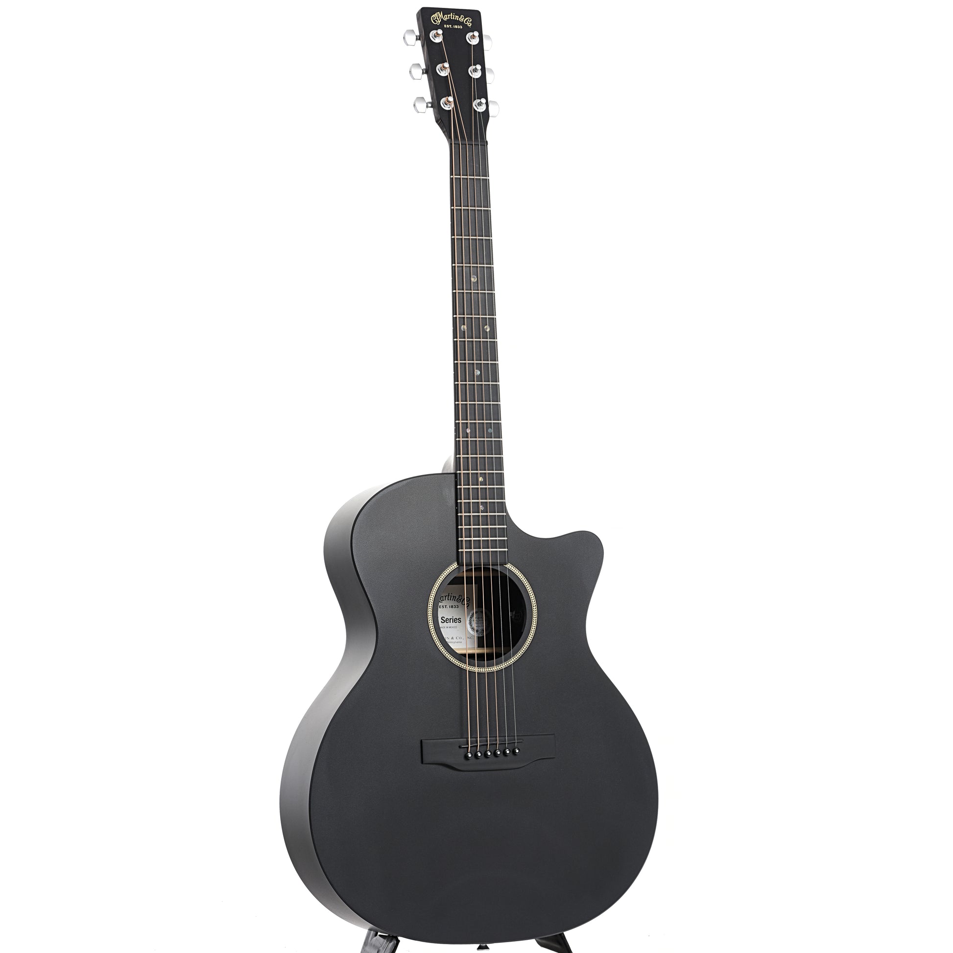 Full front and side of Martin GPC-X1E Black Acoustic Guitar